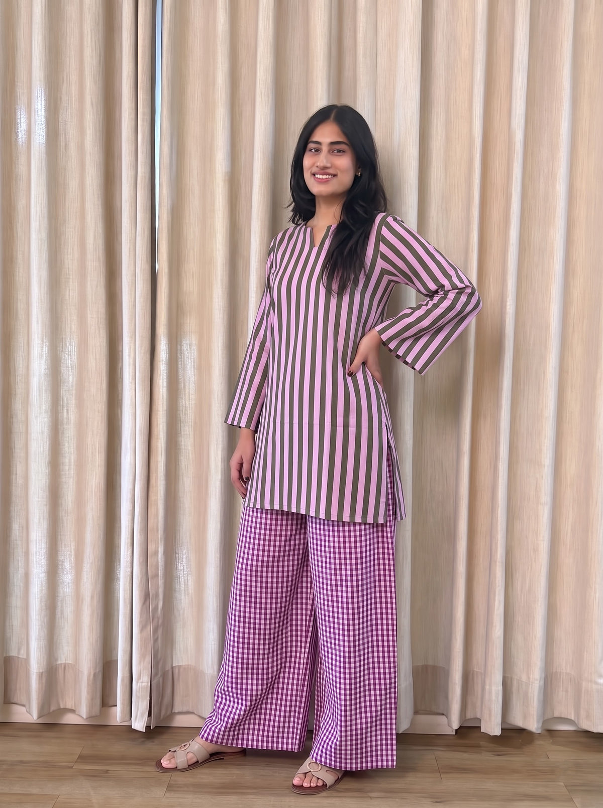 Lilac Stripe palazzo farshi set