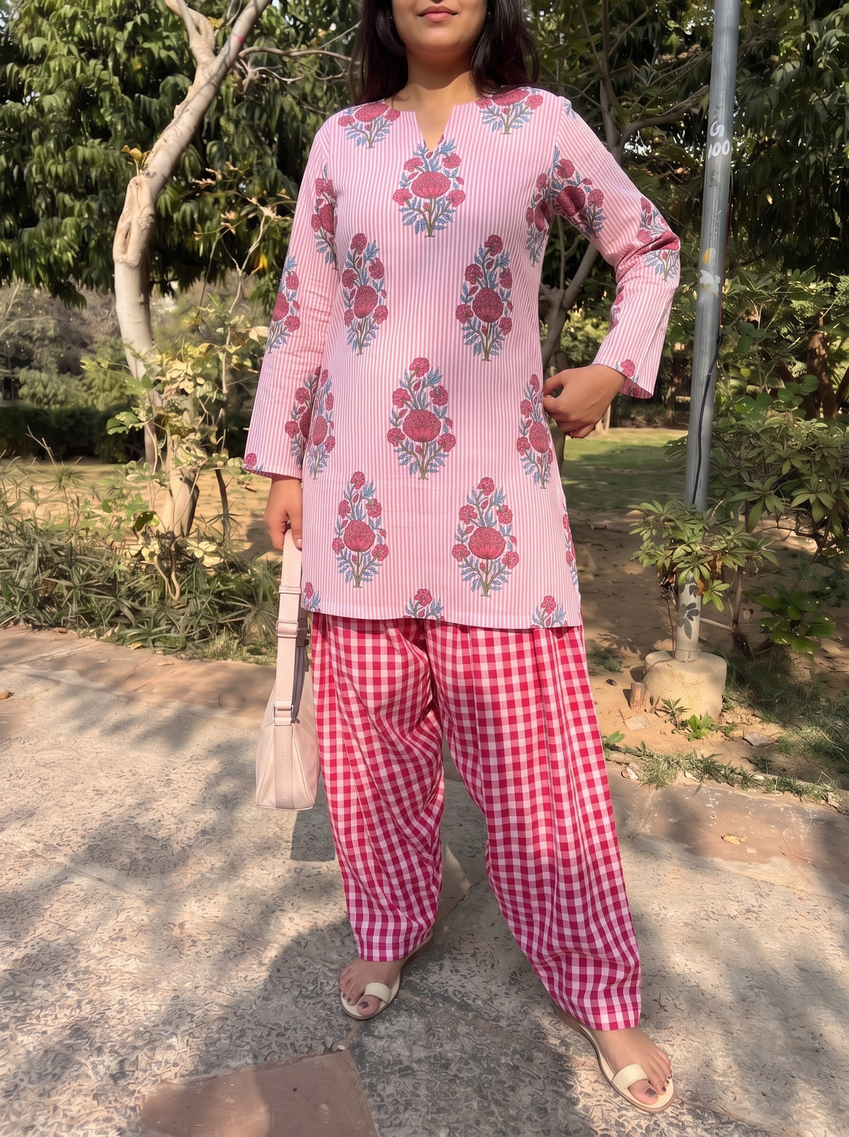 Pink Petal Gingham Farshi Salwar