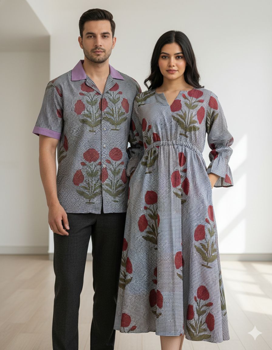 Floral Gingham Matching Couple Set