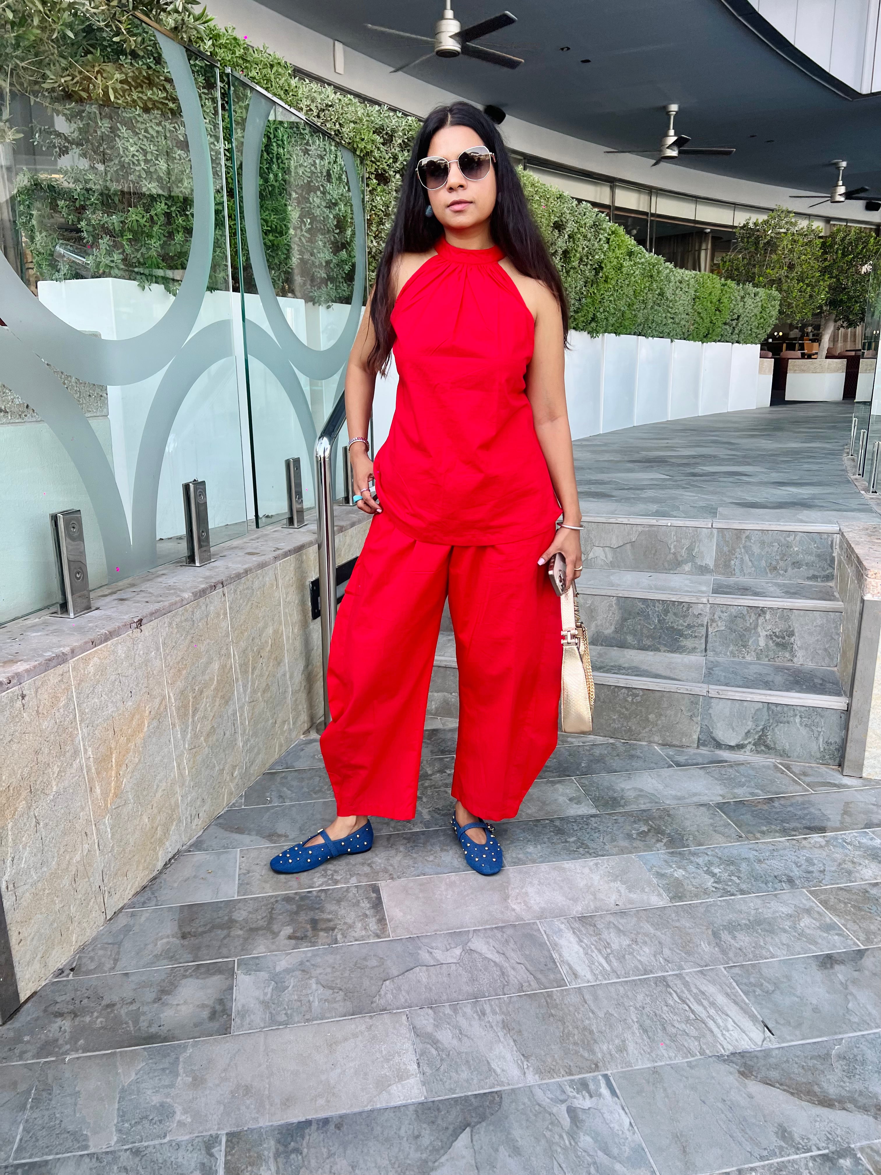 Red Halter Top Barrel Pant Co-Ord Set