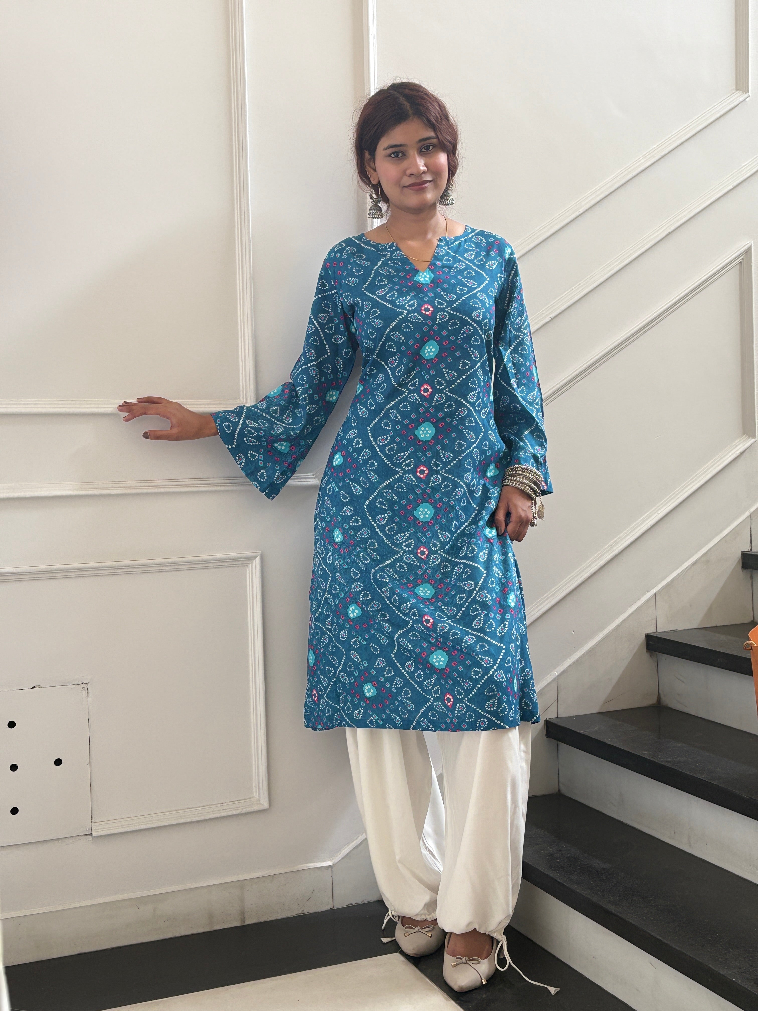 Blue Bandhni kurta with Balloon Salwar