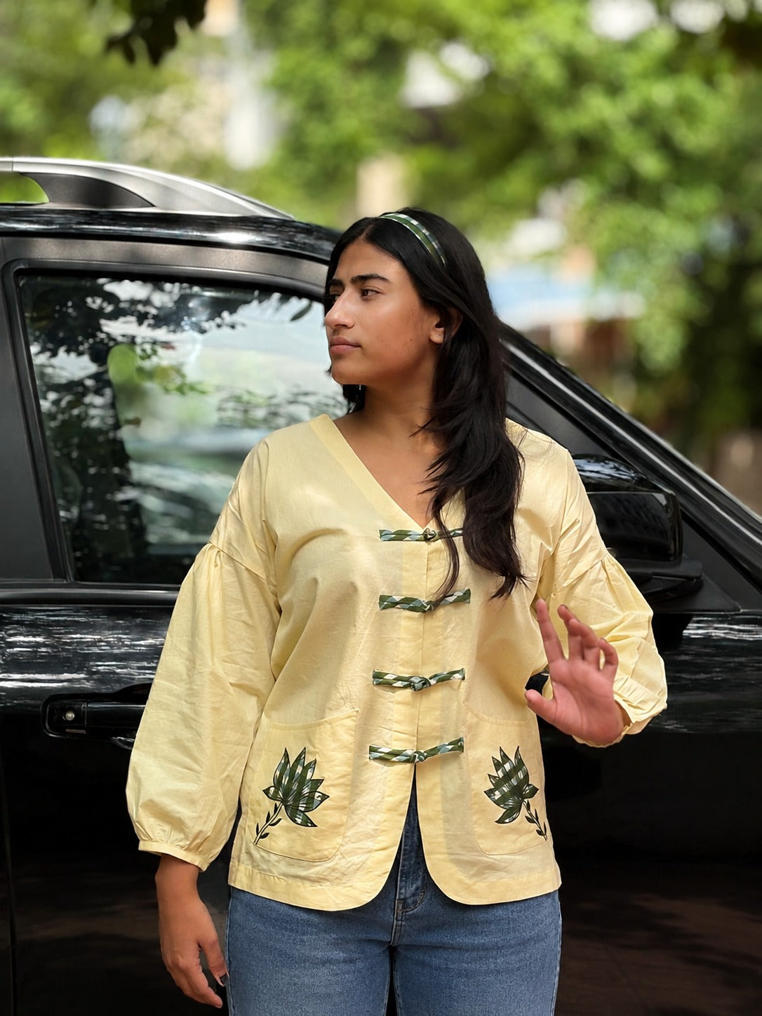 Butter Yellow Mandarin Knot Top