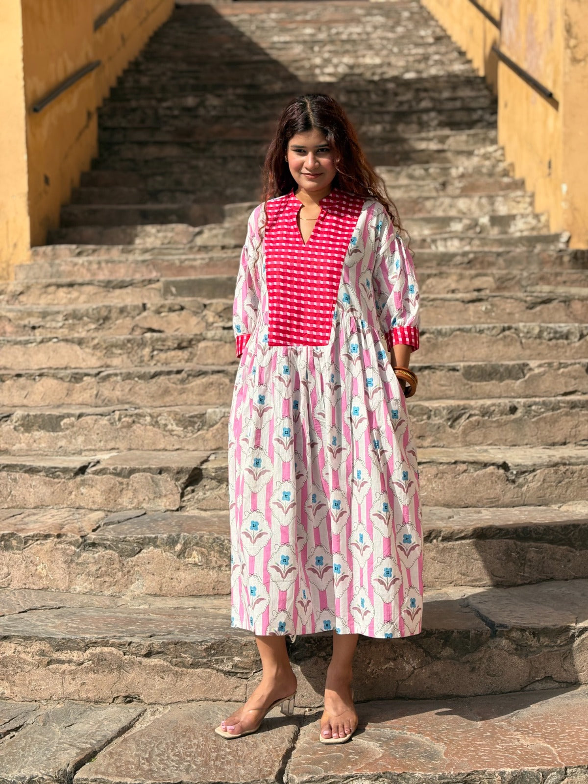 Pink Buti Gingham Patch Dress