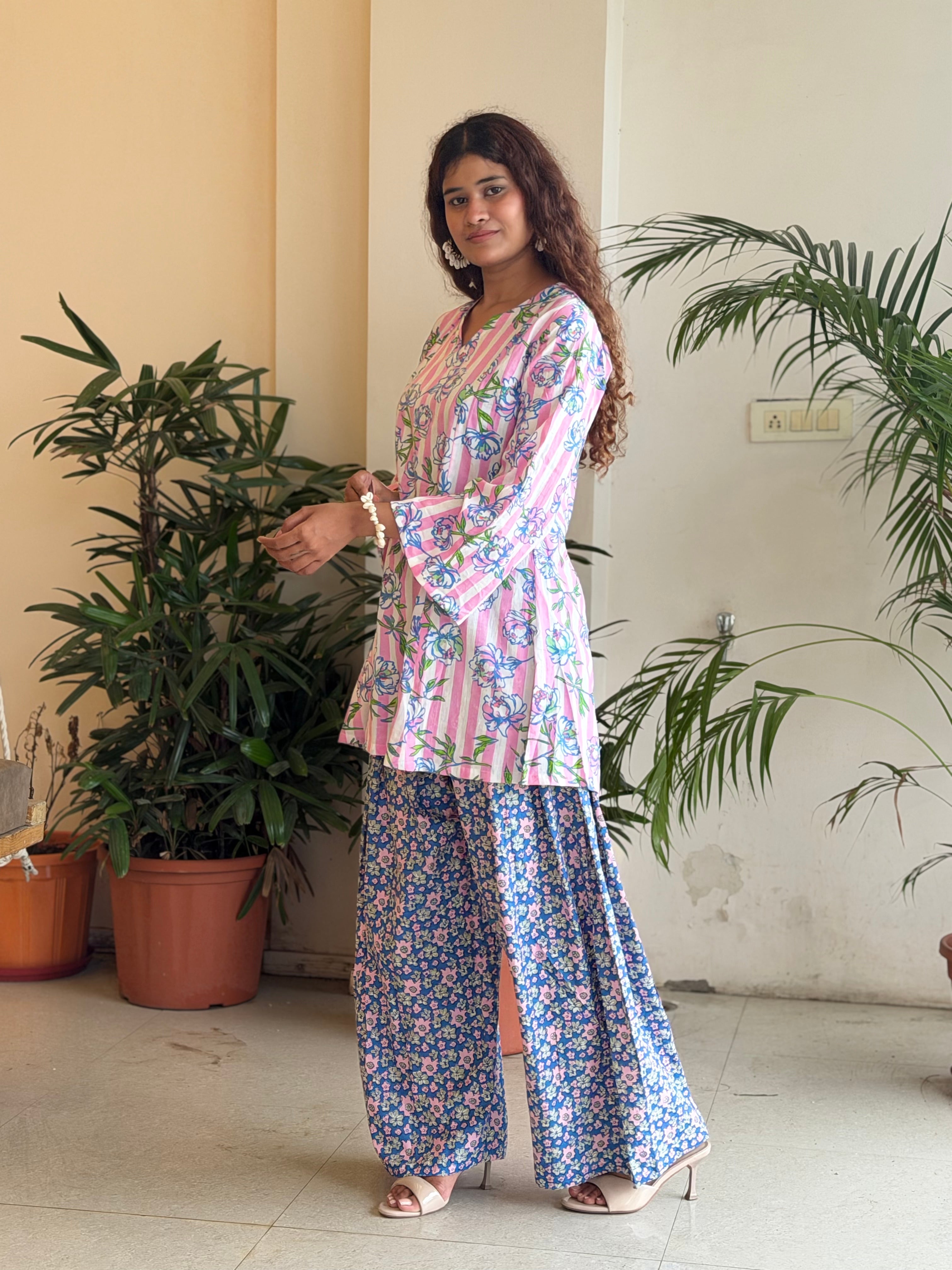 Pink baby floral Palazzo Farshi set