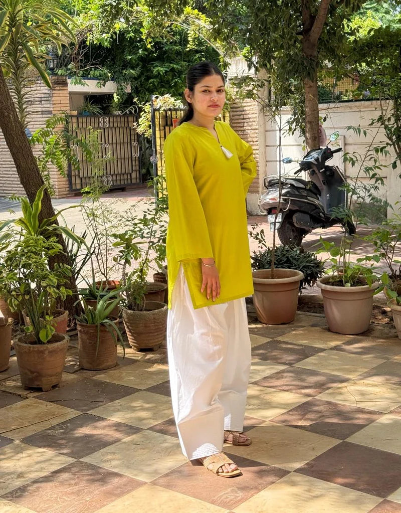 Lime Kurta With Off White Farshi Salwar