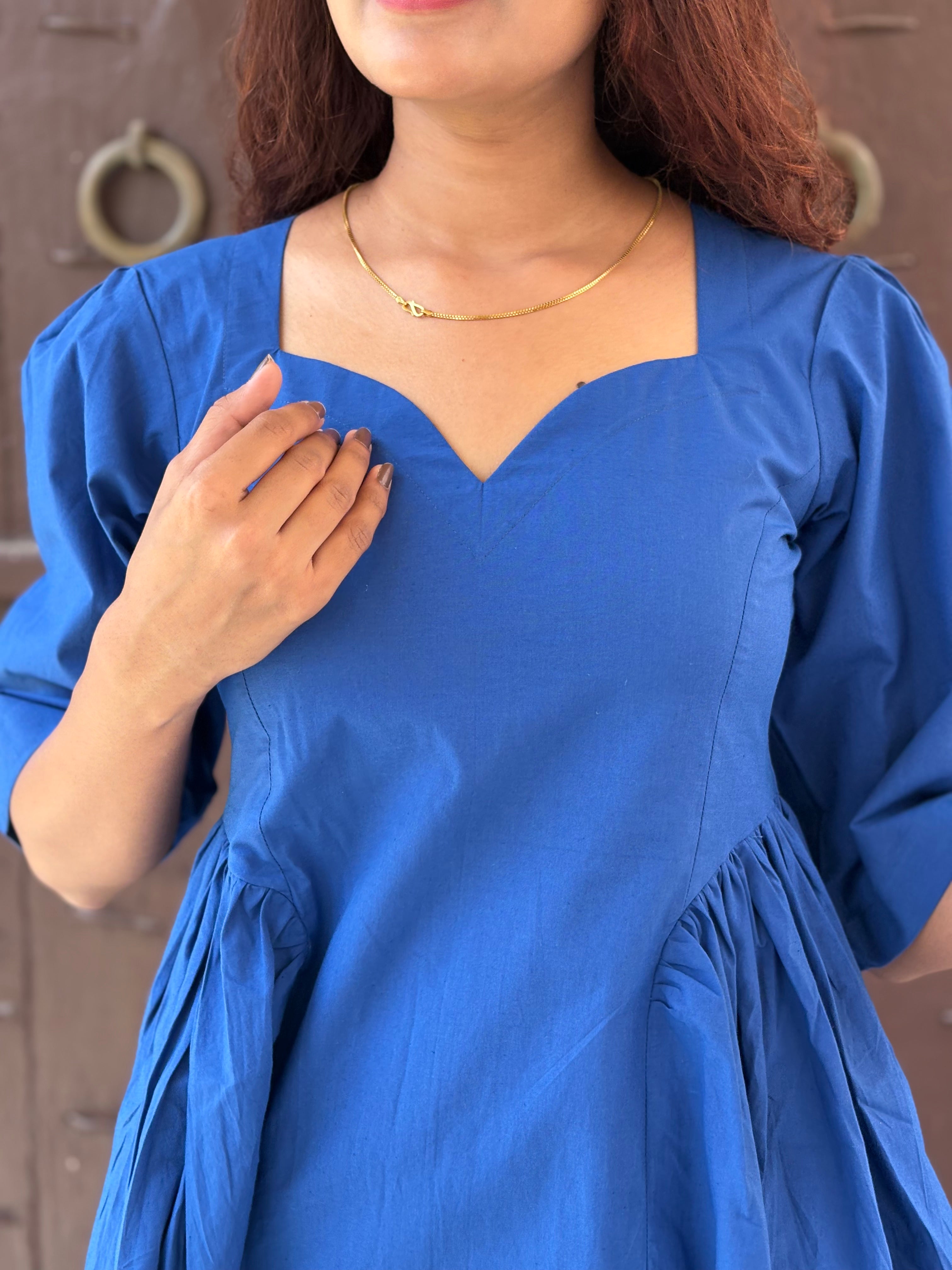 Fit and Flare Midi Blue Dress