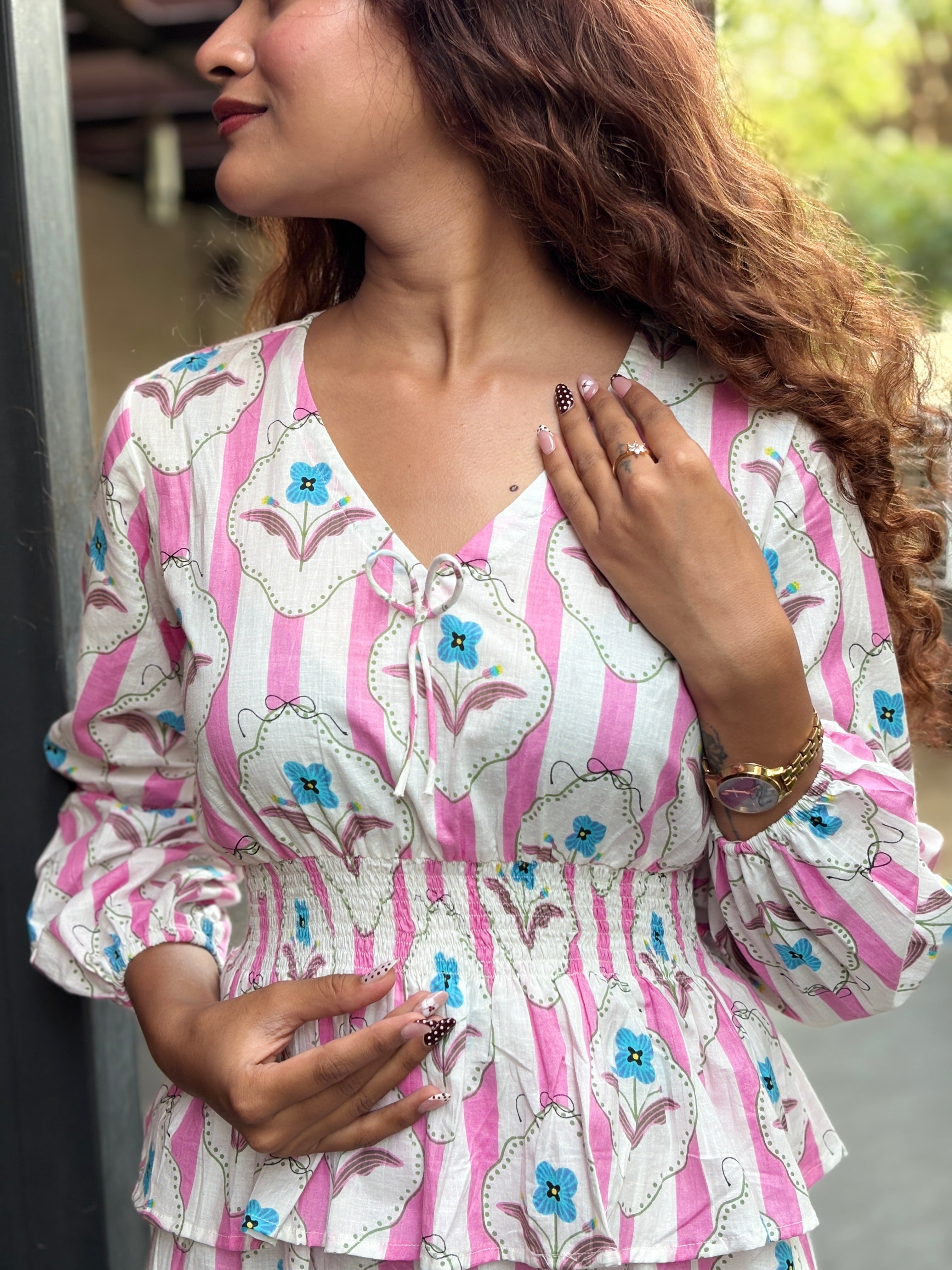 Pink buti elasticated long dress