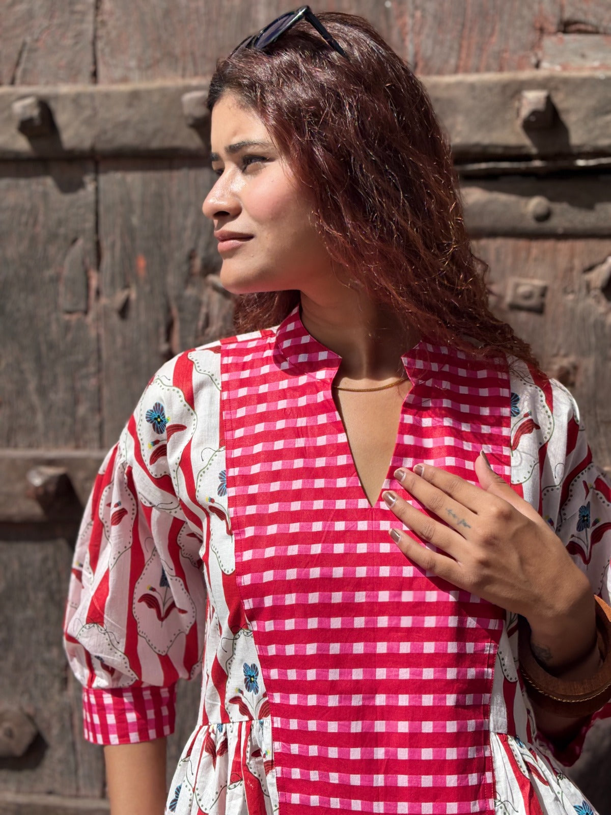 Red Buti Gingham Patch Dress