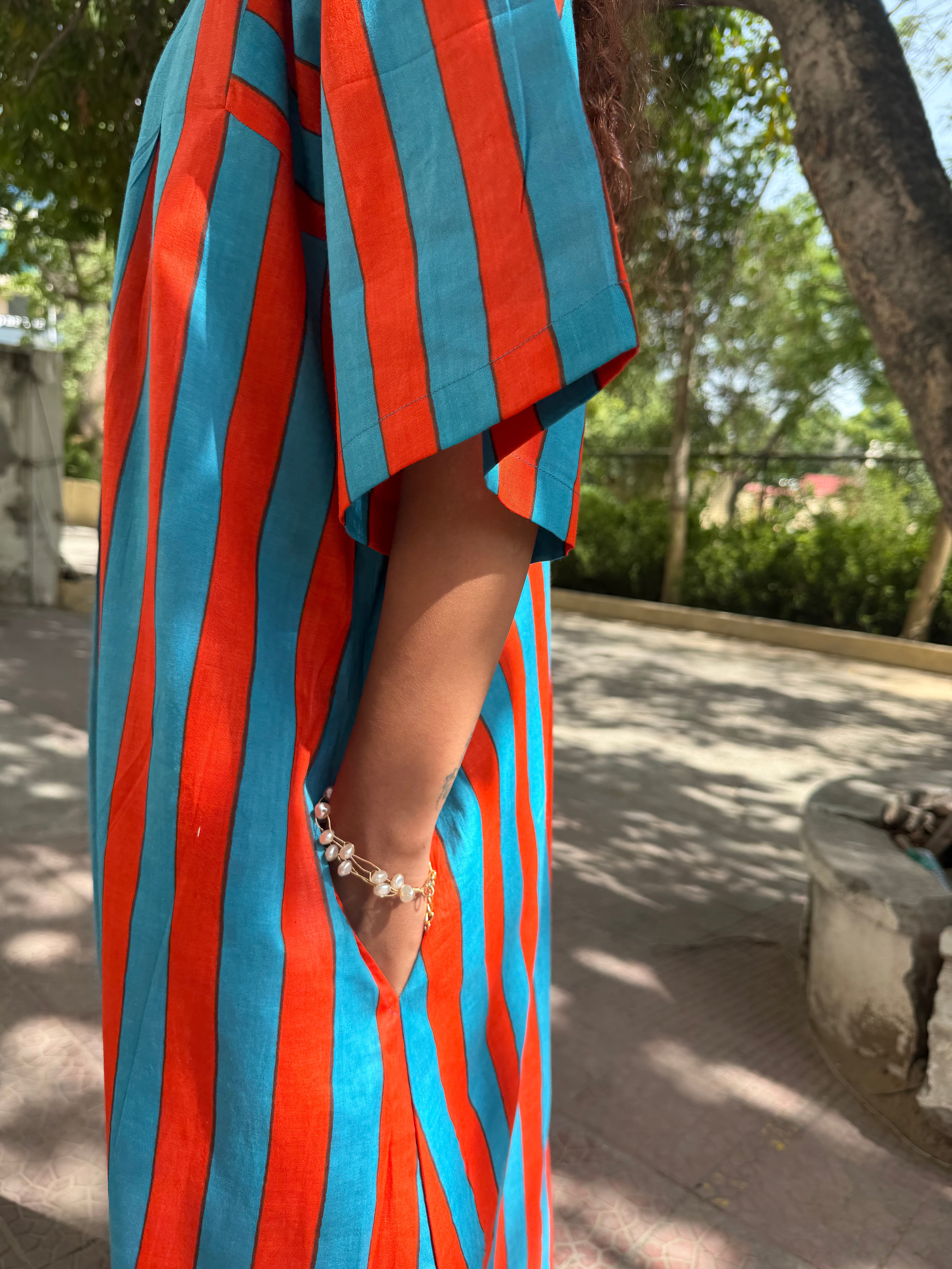 Orange Turquoise stripe co-ord set