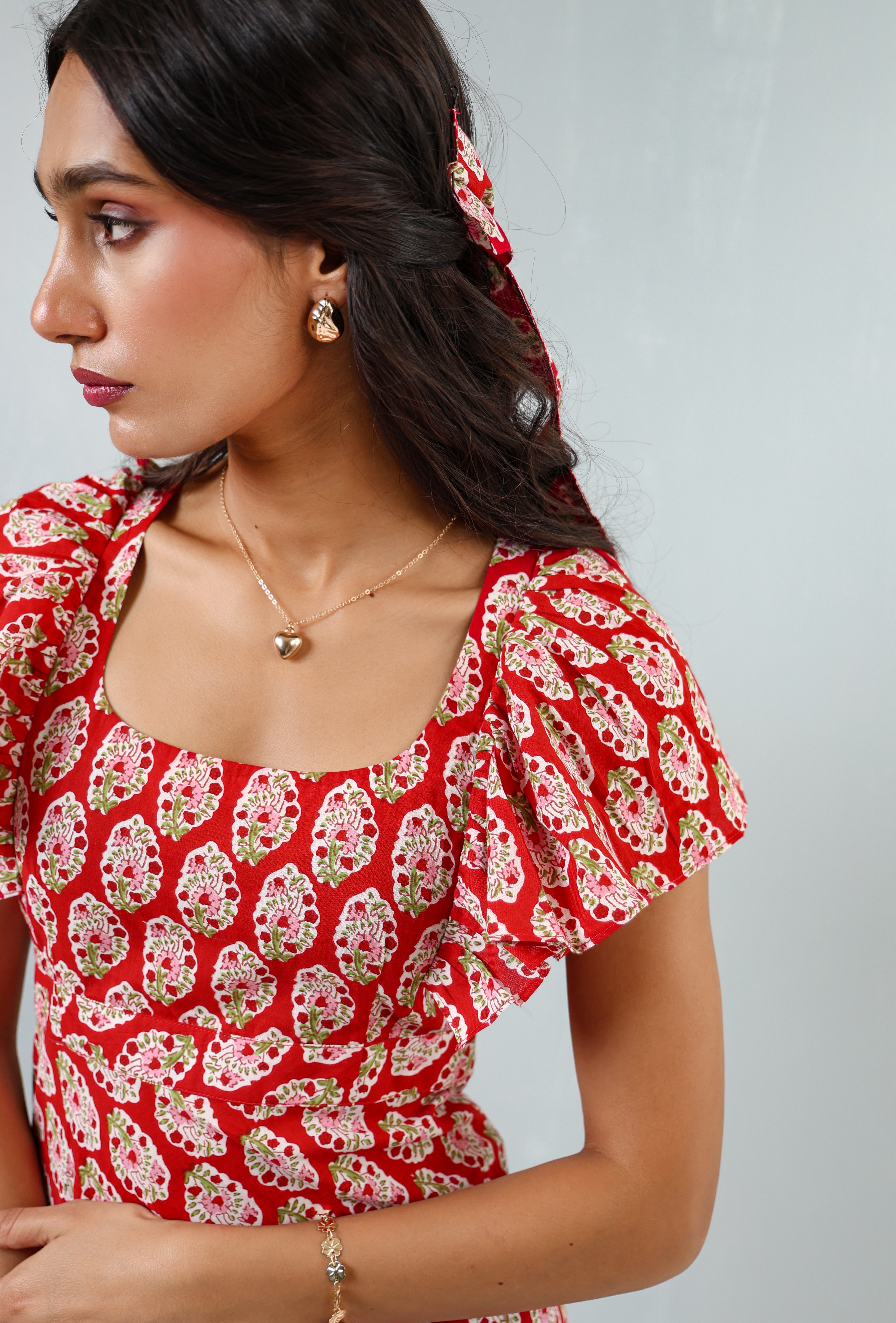 Cherry Slit Cotton Dress