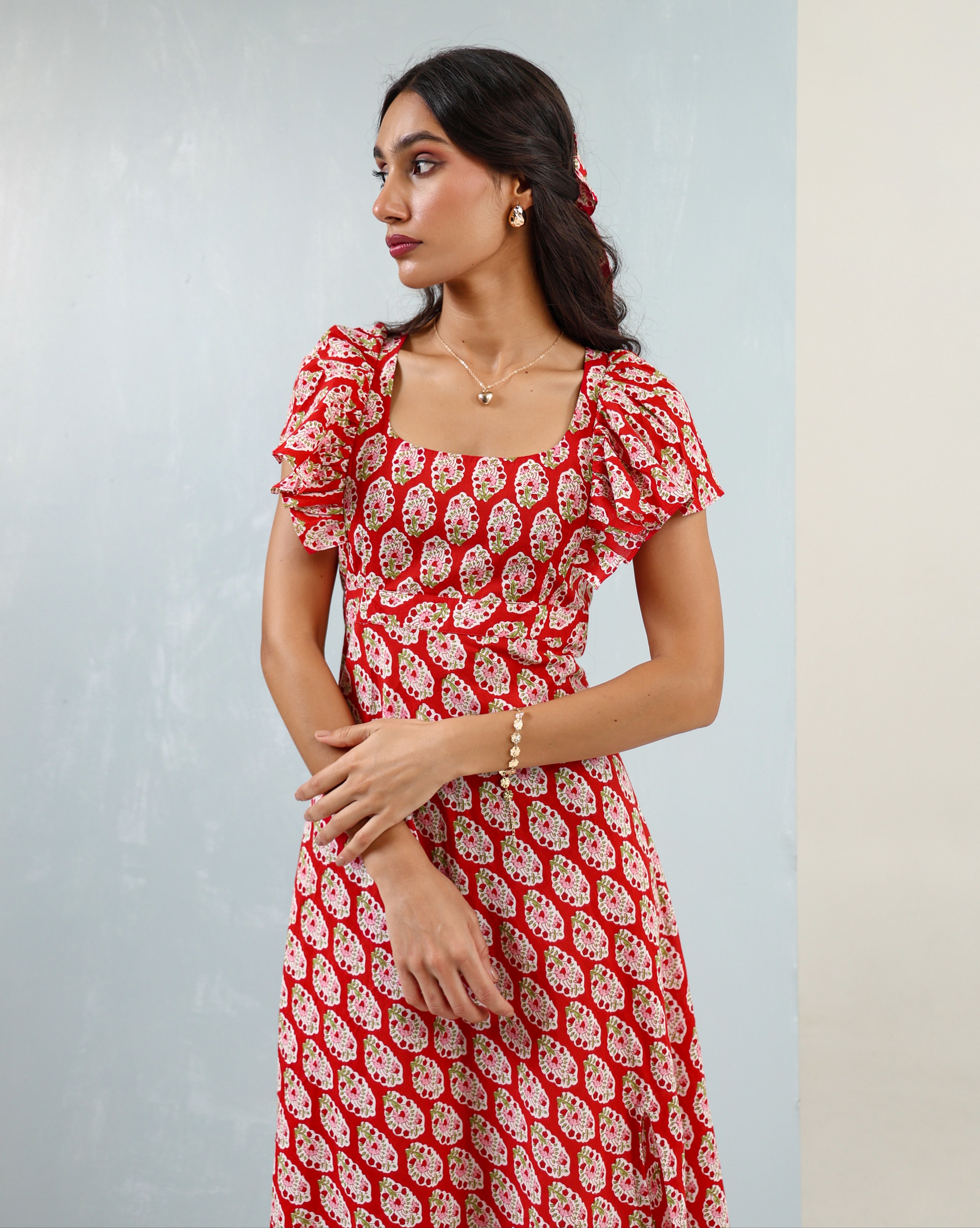 Cherry Slit Cotton Dress