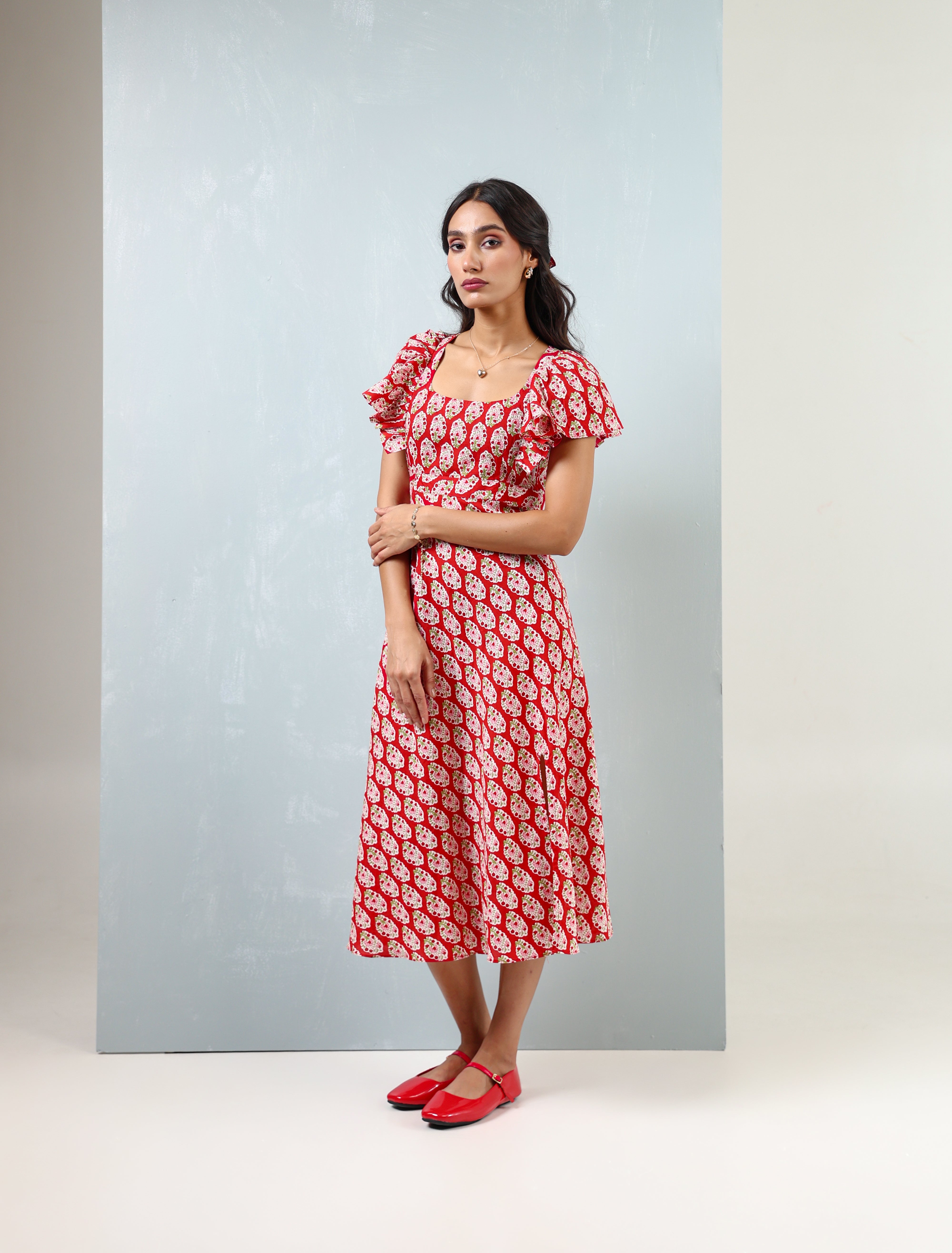 Cherry Slit Cotton Dress