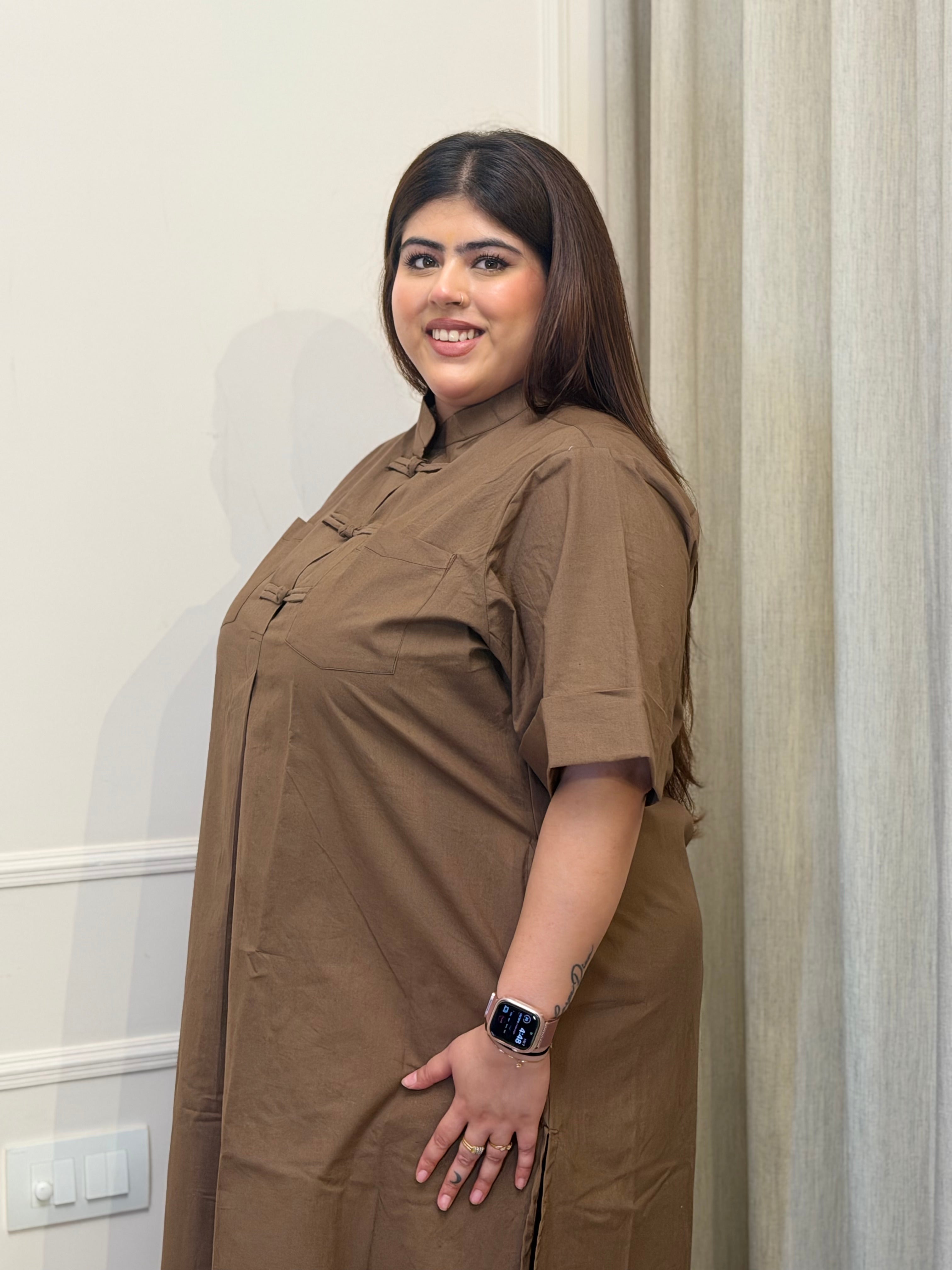 Mocha Brown Mandarin Collar Co-Ord Set