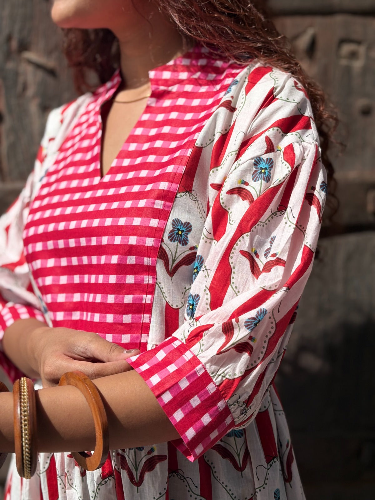 Red Buti Gingham Patch Dress