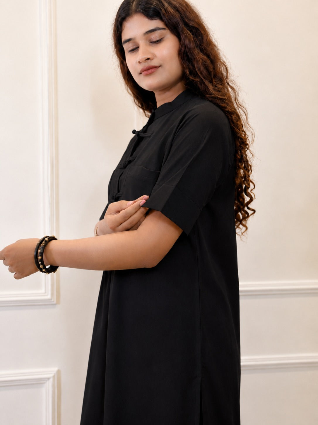 Black Mandarin Collar Co-Ord Set