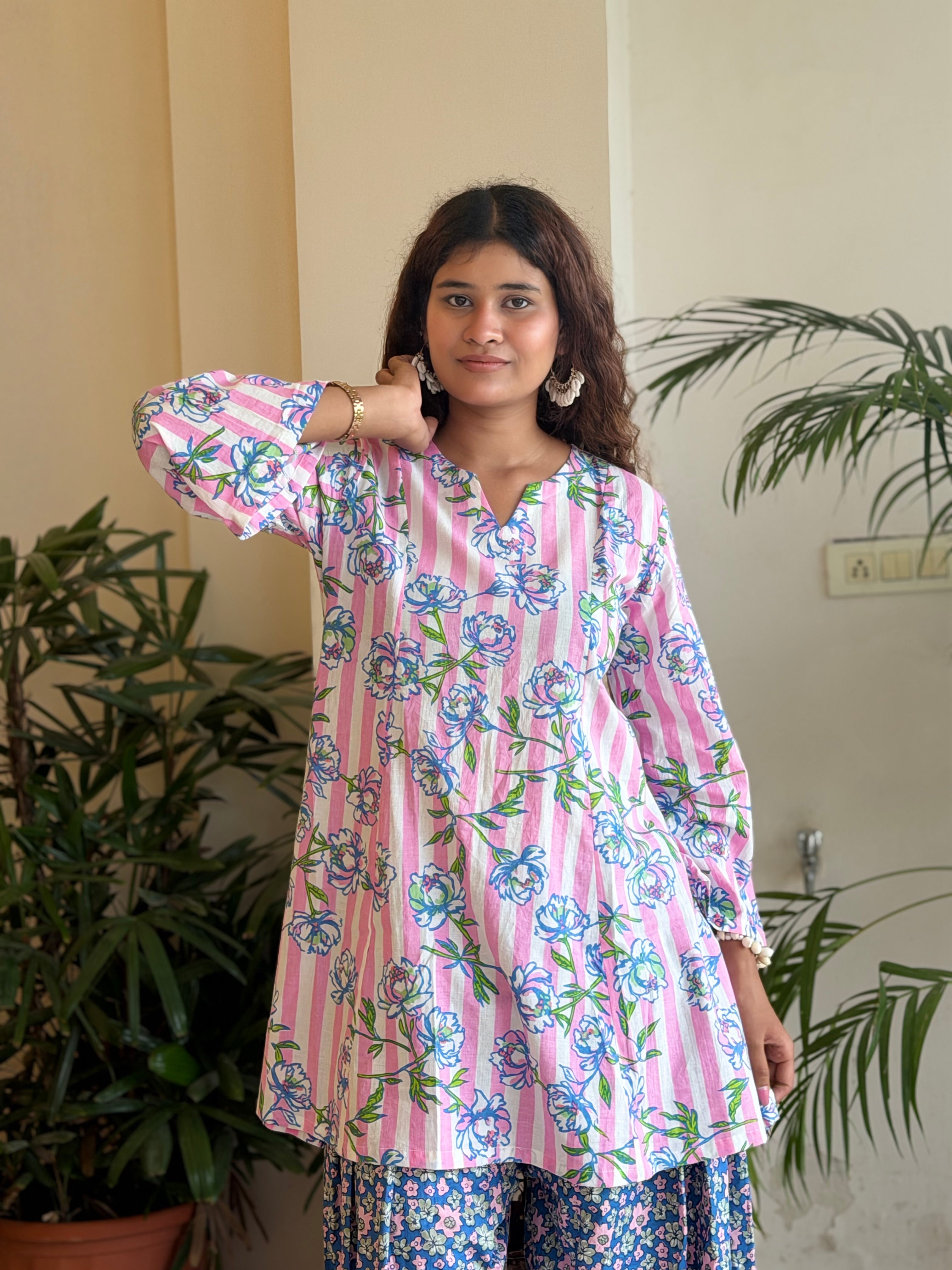 Pink baby floral Palazzo Farshi set