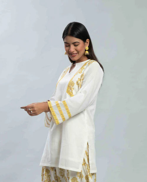 Classic Yellow Handblocked Cotton Kurti