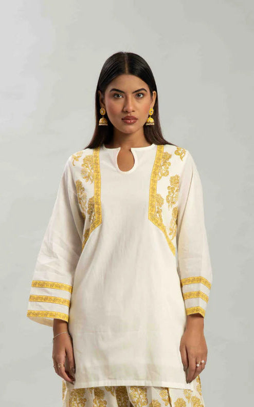 Classic Yellow Handblocked Cotton Kurti