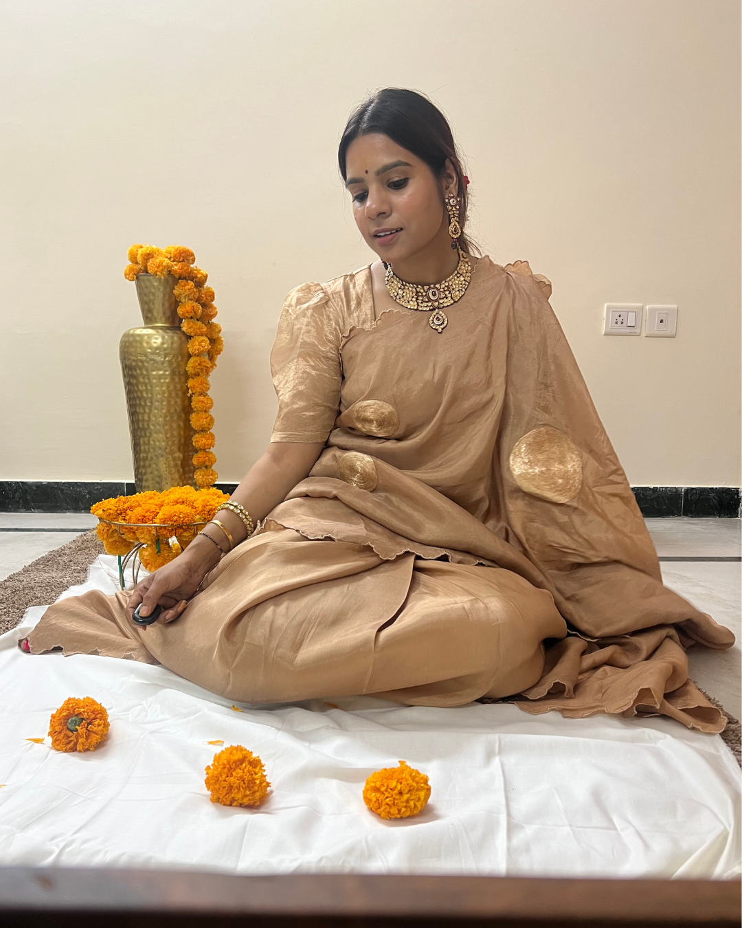 Pre Pleated Sunehri Saree