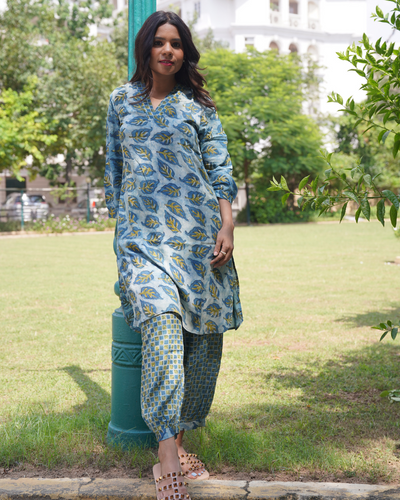 Muslin Handblocked Kurta & Pants Set