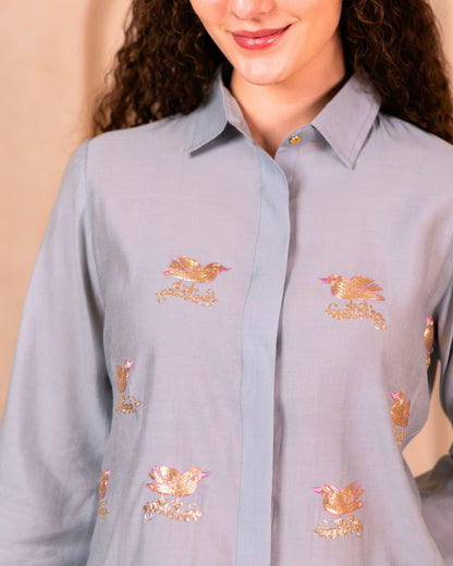 Bird Boota Co-ord Set In Powder Blue