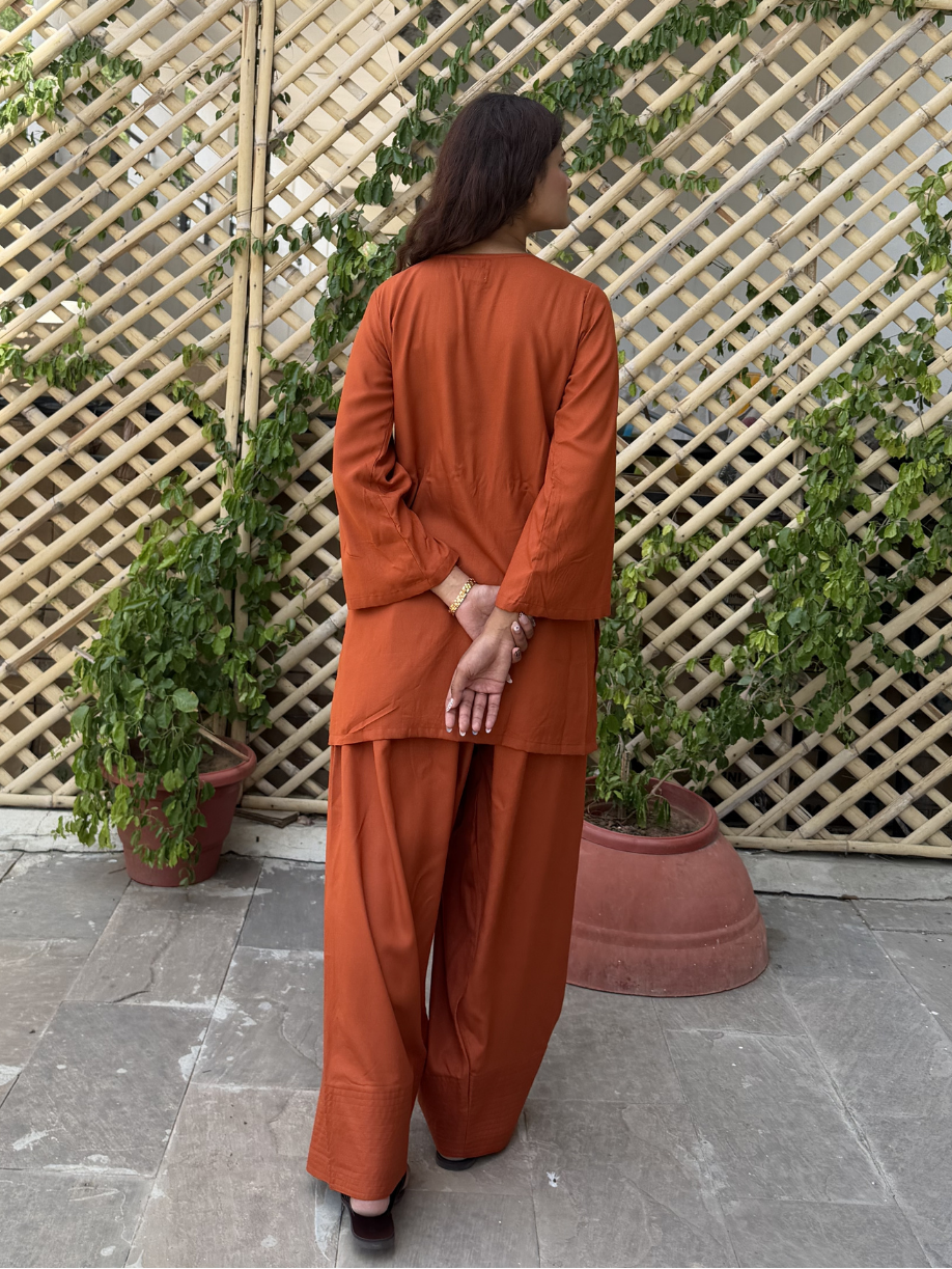 Rust Tan Solid Farshi Salwar set