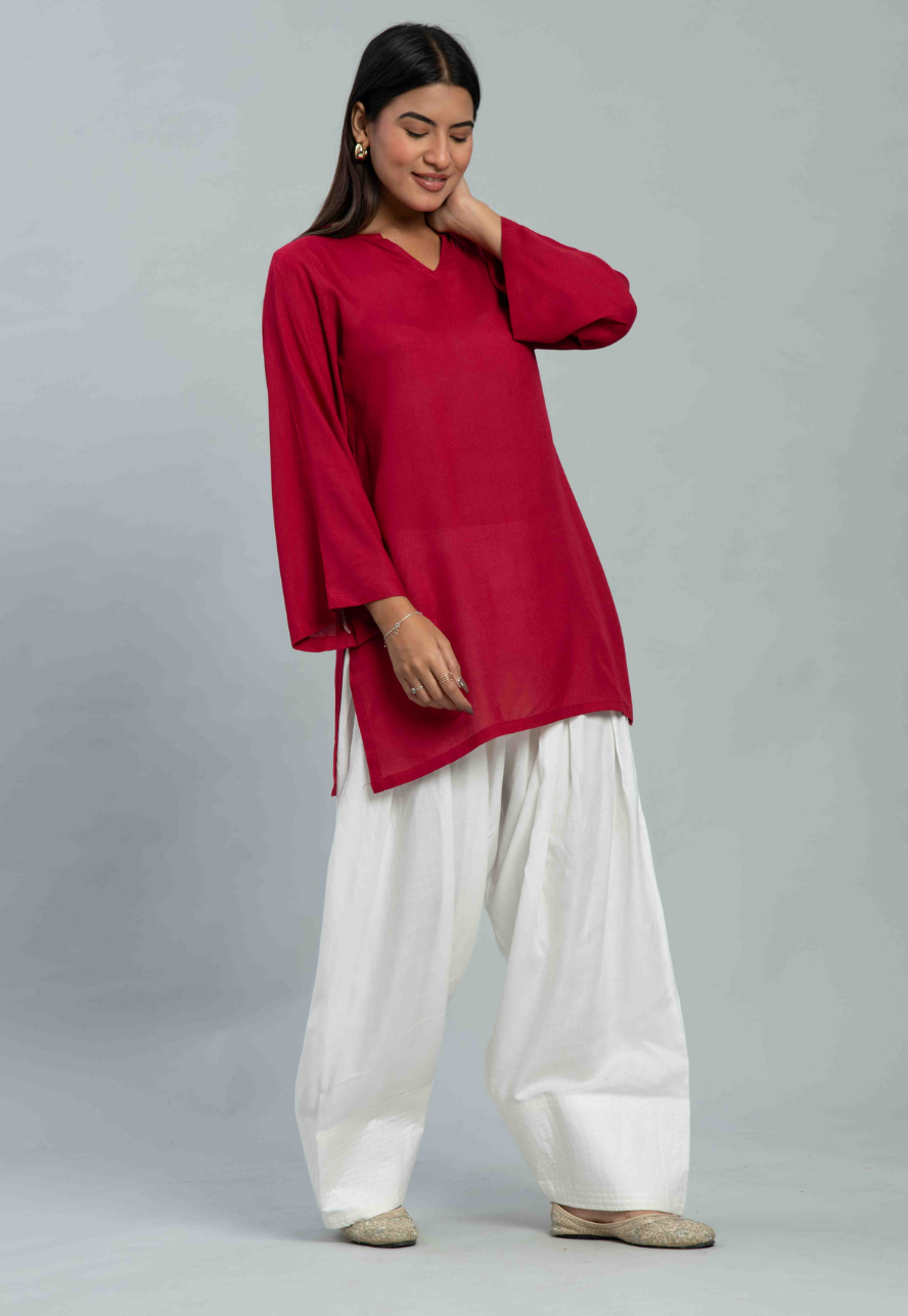 Red Off White Contrast Farshi Set