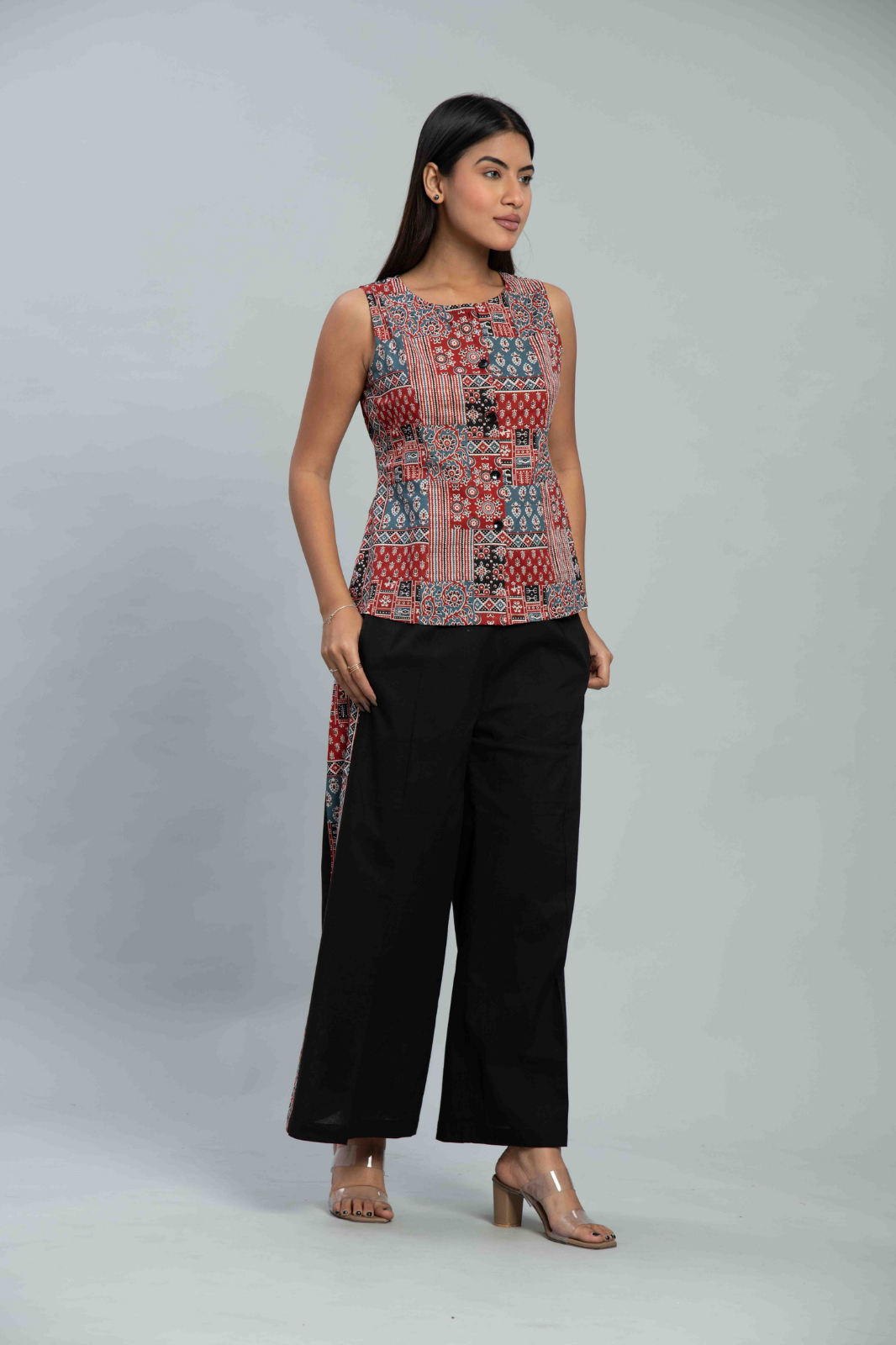 Ajrakh Waistcoat Co Ord set