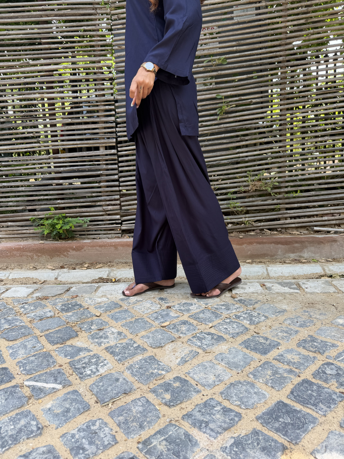 Navy Blue Solid Farshi Salwar set