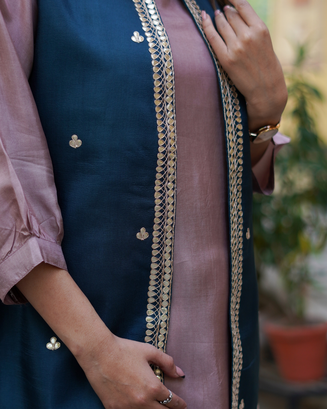 Kurta & Afghani Pant Set with Gota Patti Jacket