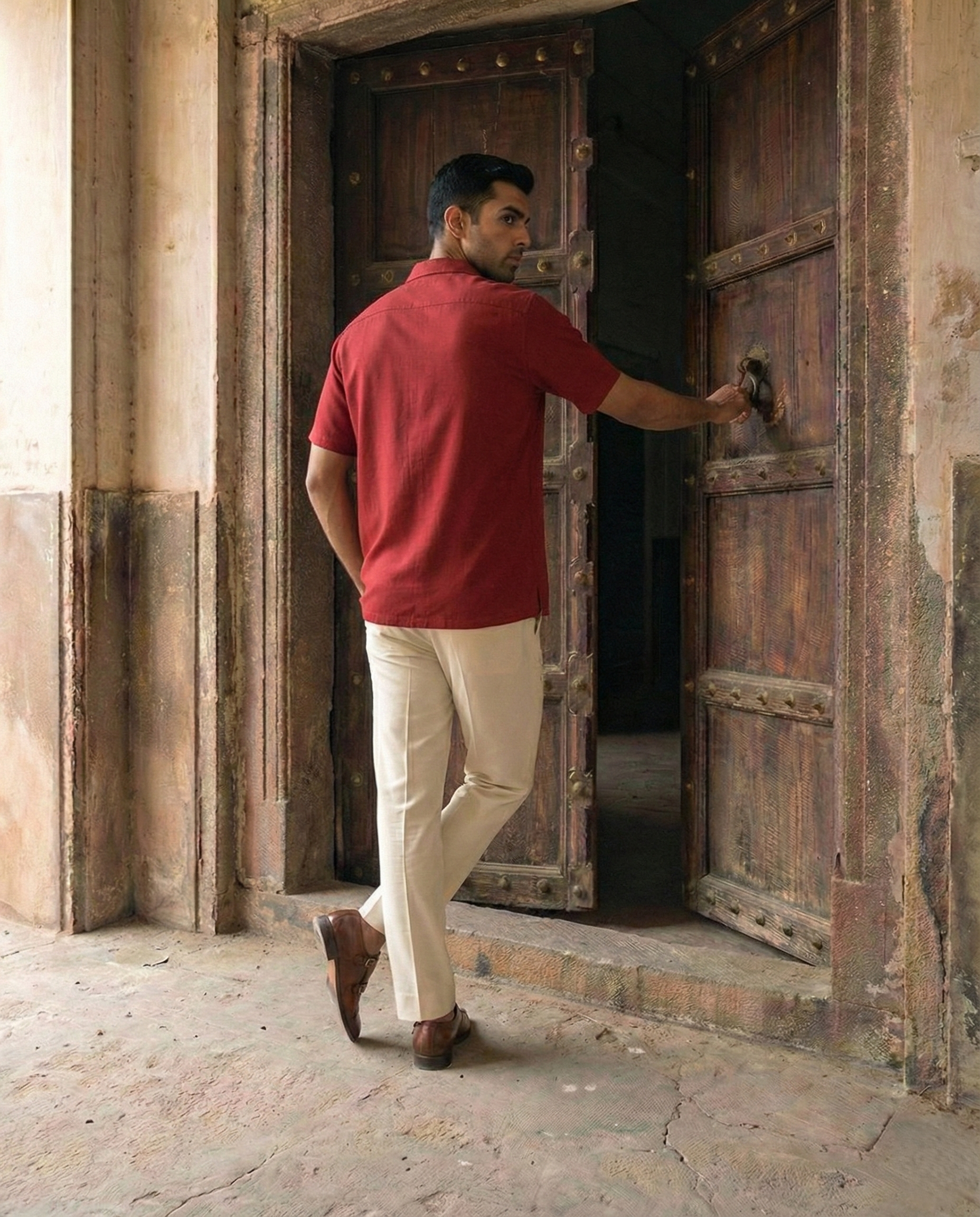 Red Farshi and Shirt Matching Couple Set