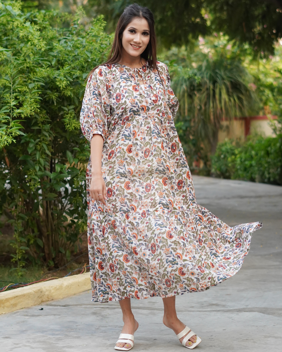 Cotton Tiered Midi Dress