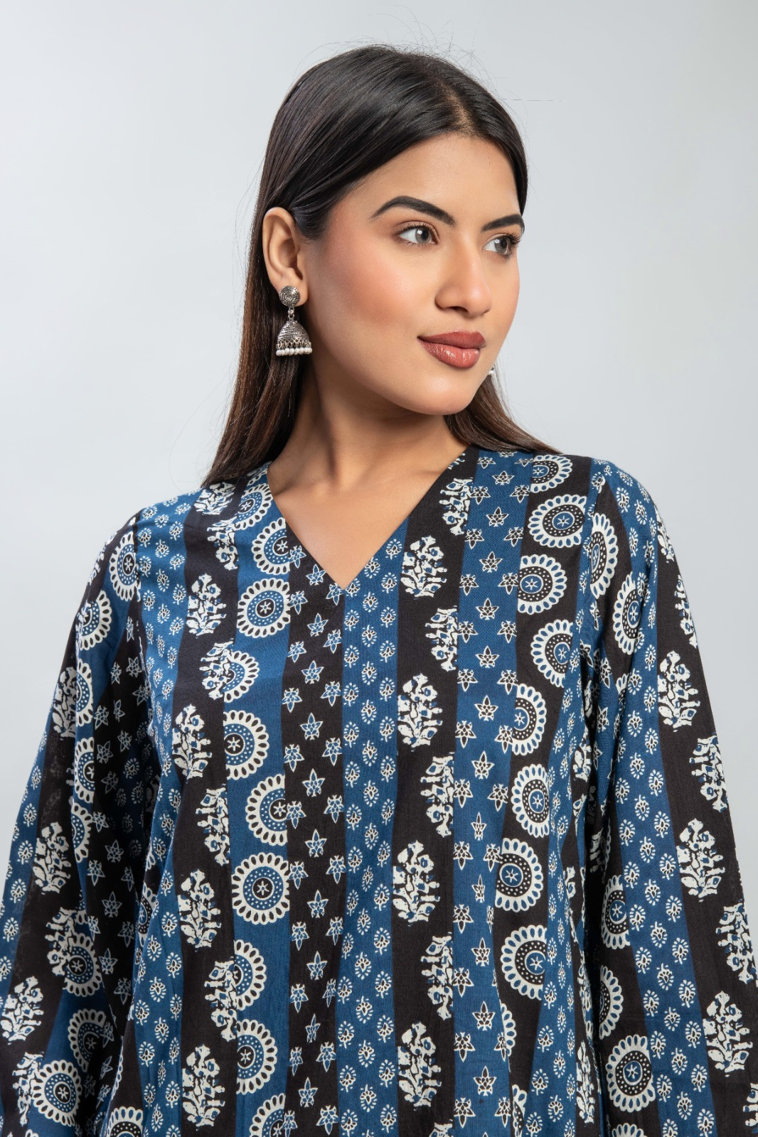 Indigo Ajrakh Print Kurti & Black Farshi Salwar Set