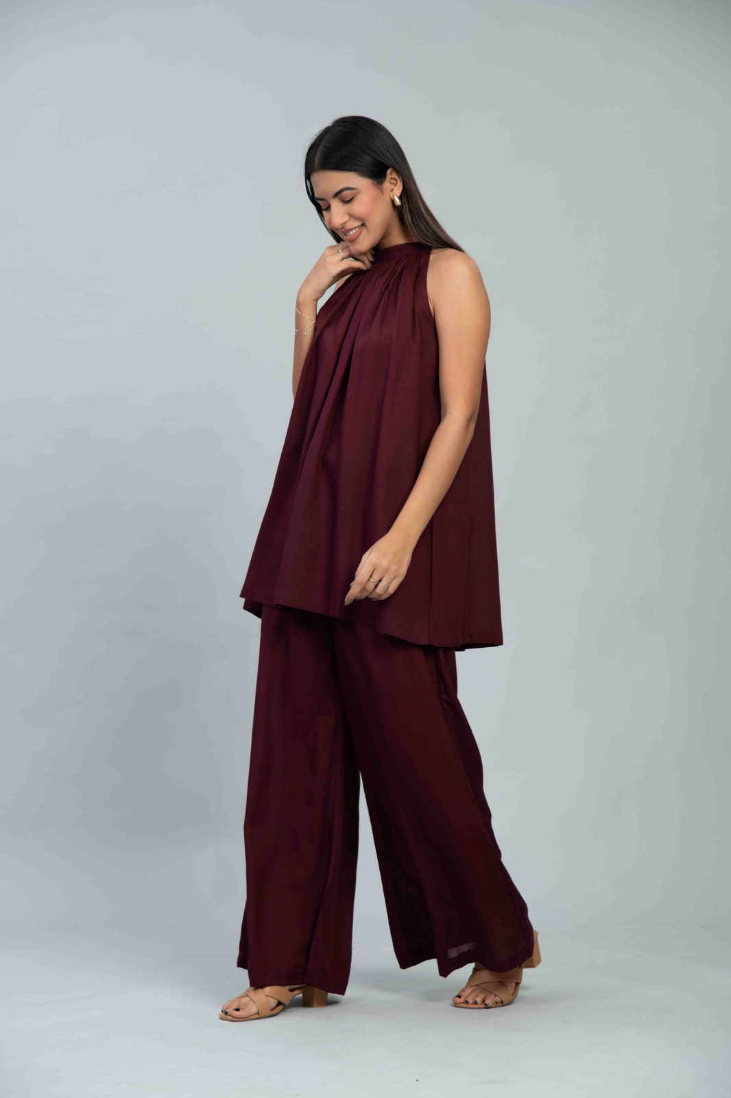 Burgundy Halter Neck Co-Ord Set