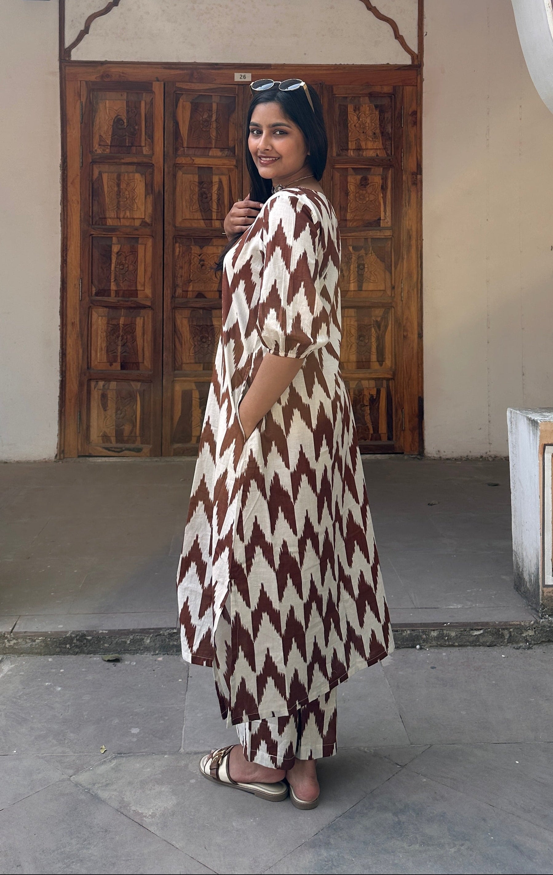 Brown Ikat Print Cord Set