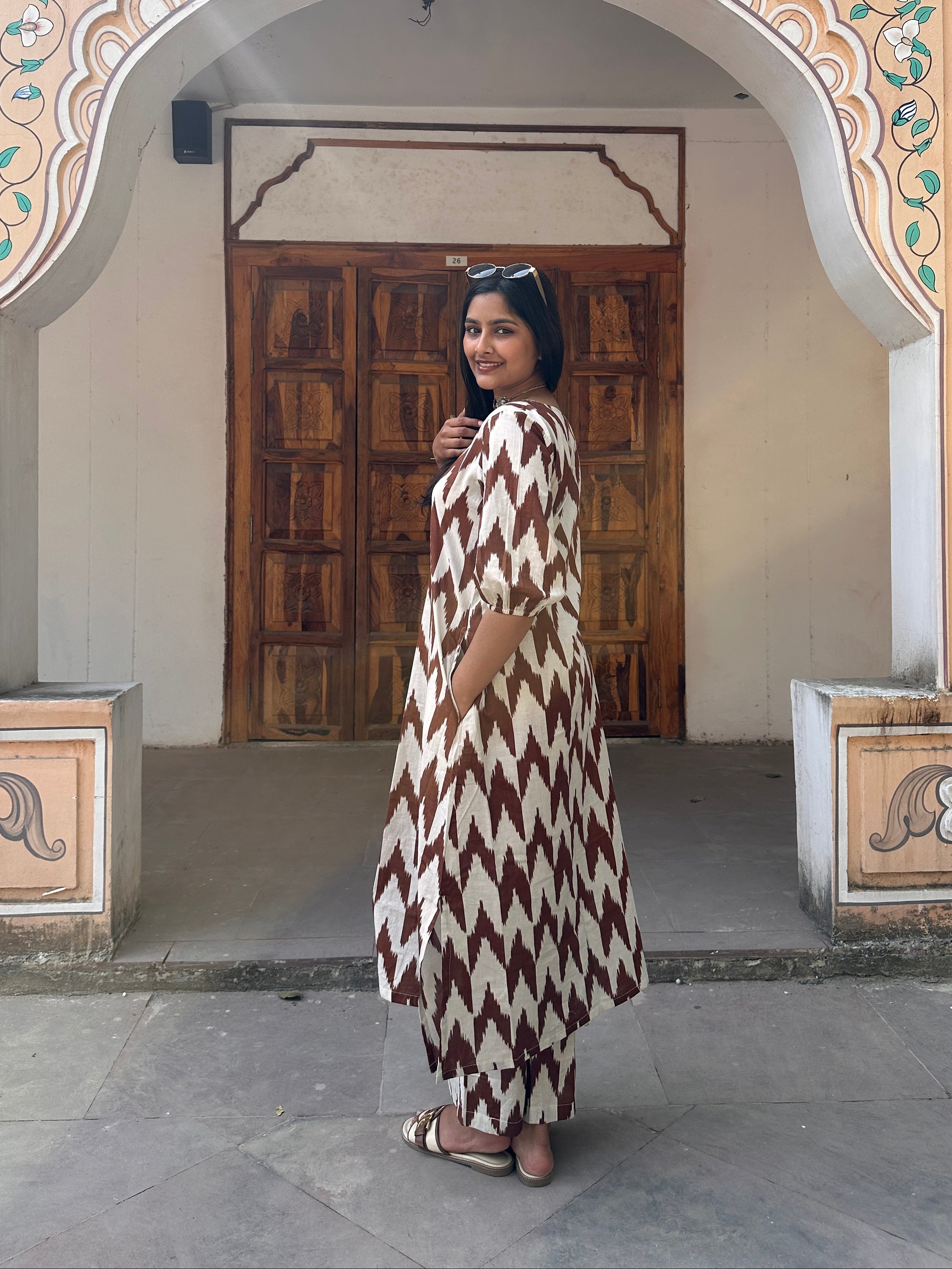 Brown Ikat Print Cord Set