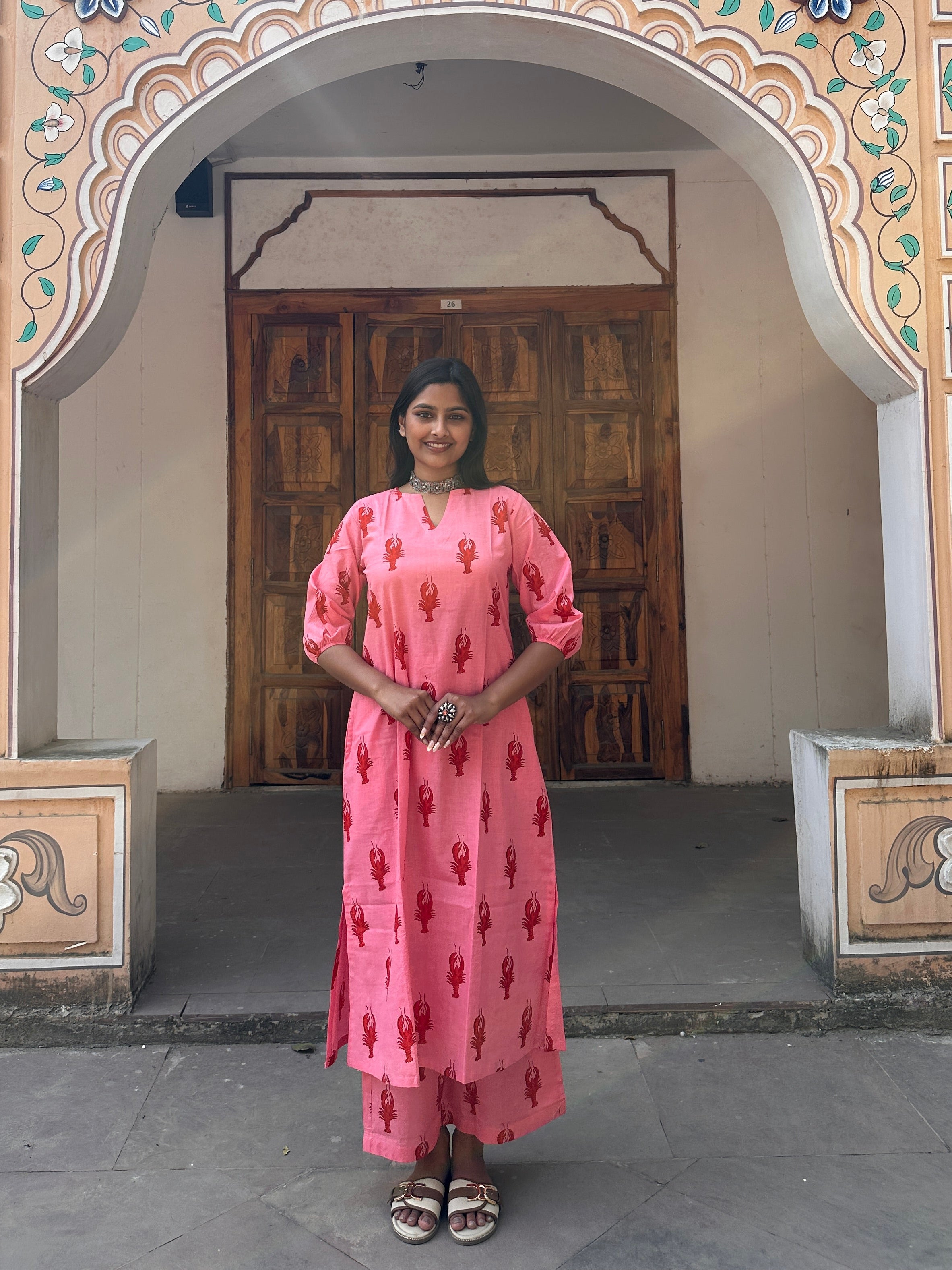 Red Pink Lobster Print Cord Set