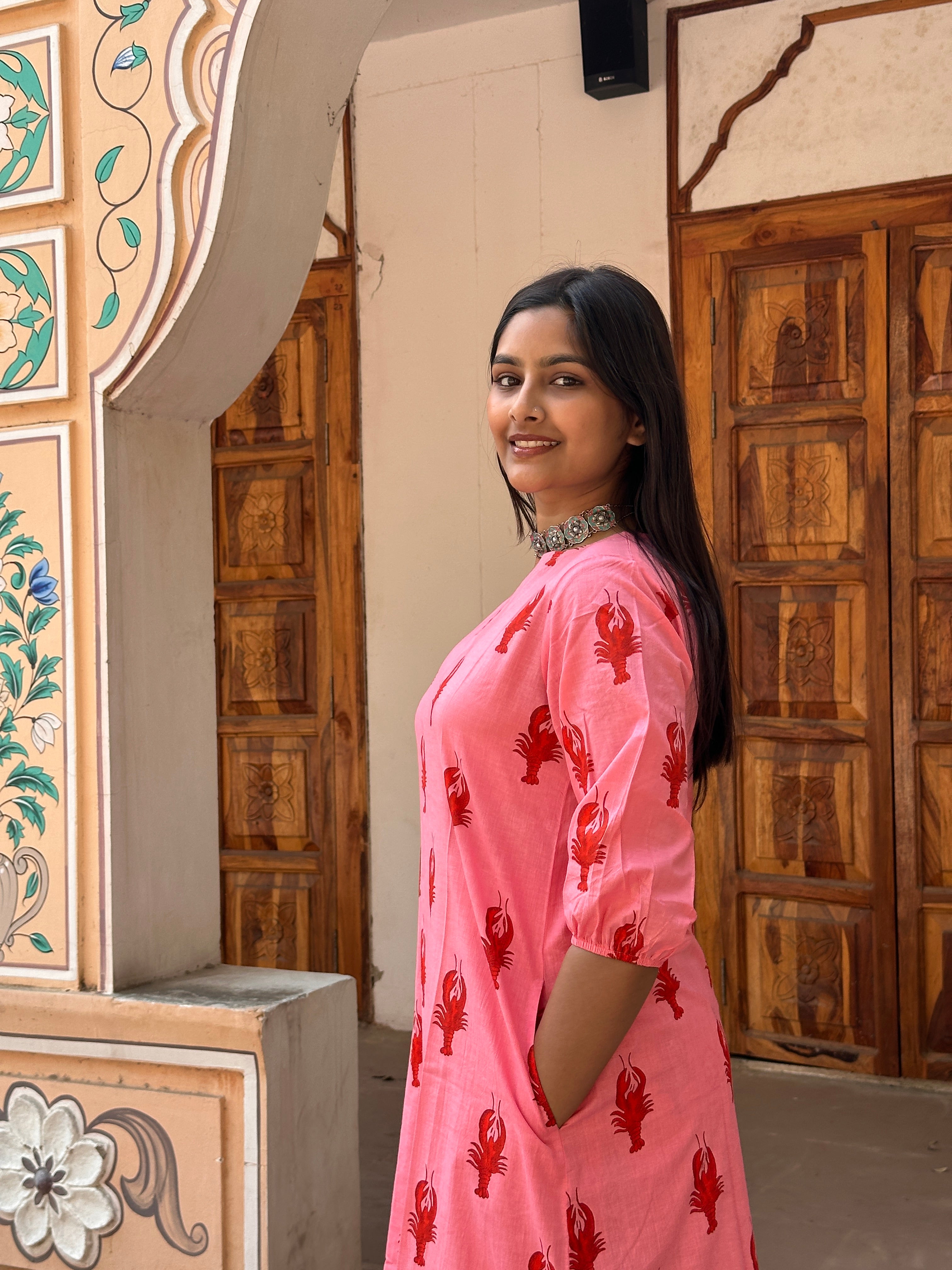 Red Pink Lobster Print Cord Set