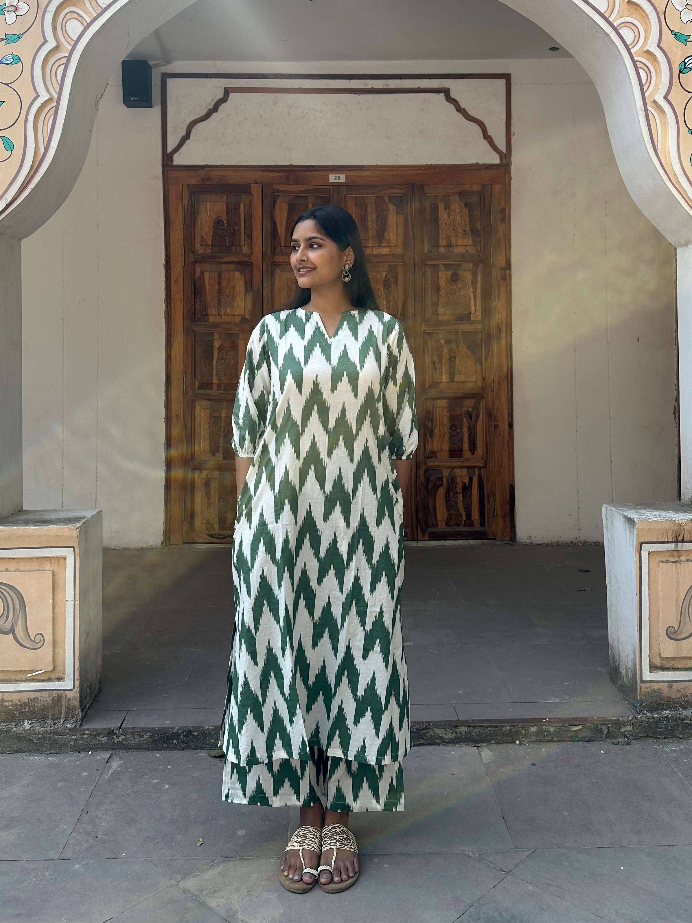 Green Ikat Print Cord Set