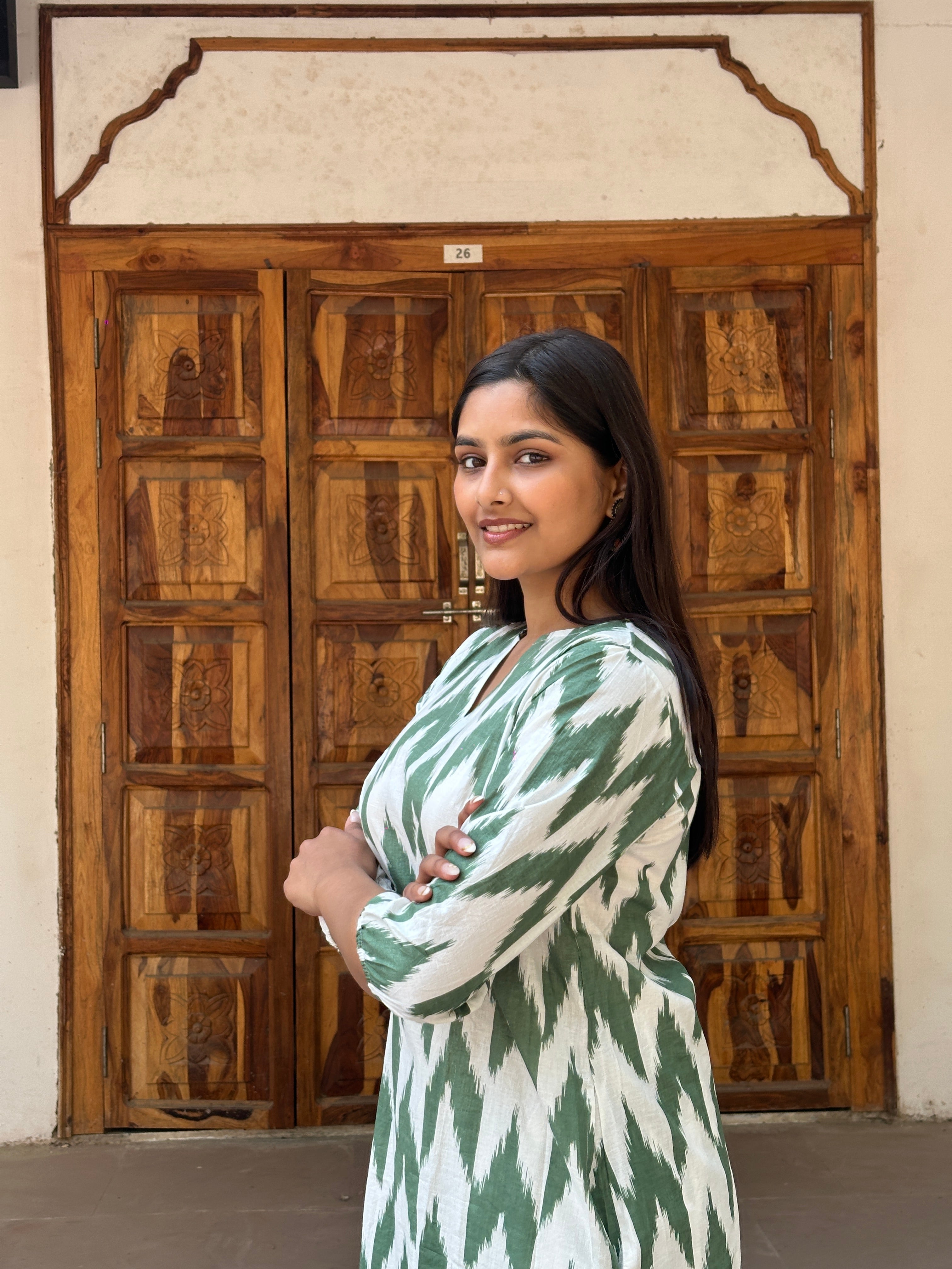 Green Ikat Print Cord Set