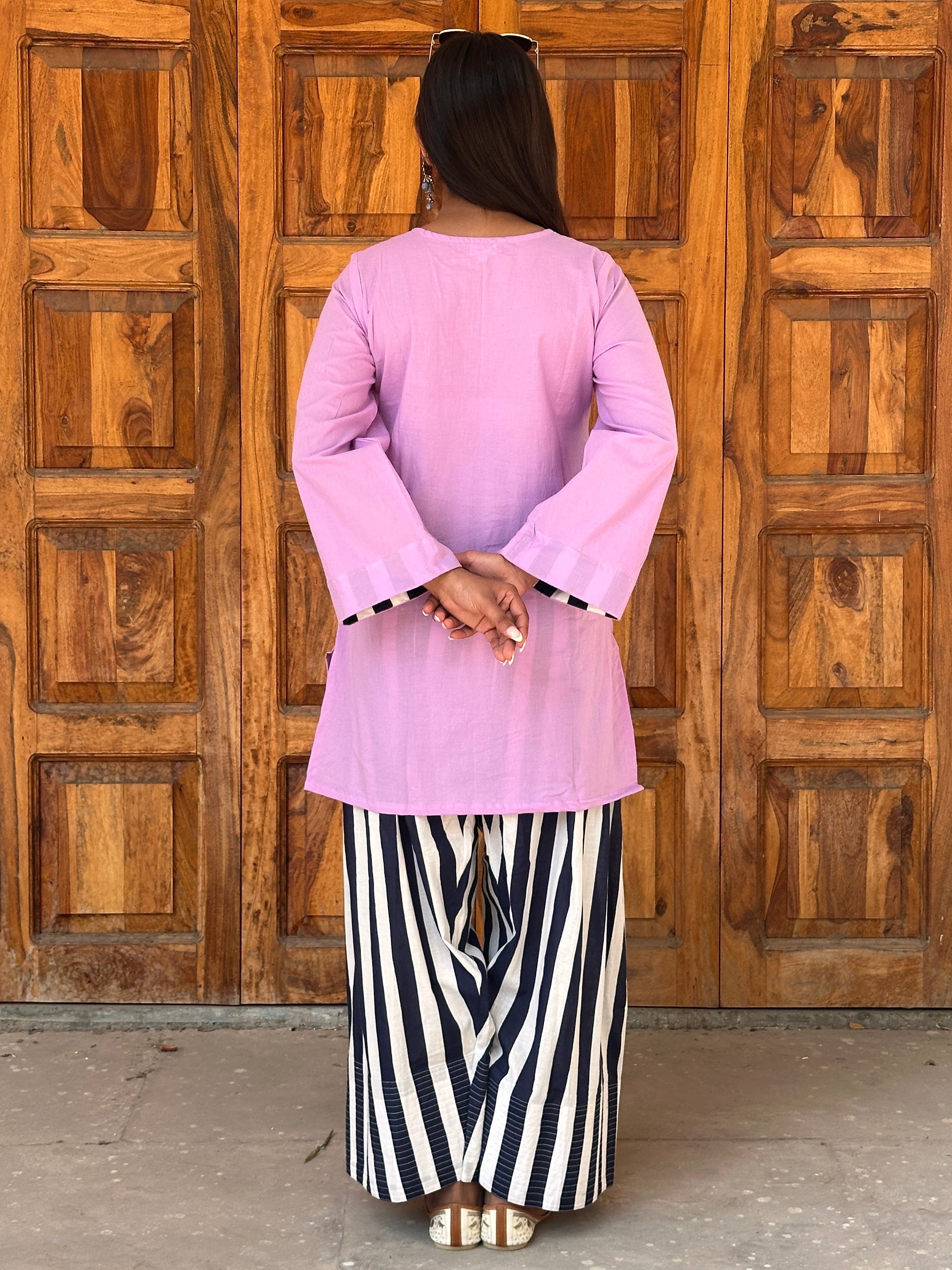 Purple Kurta with Contrast Farshi Salwar