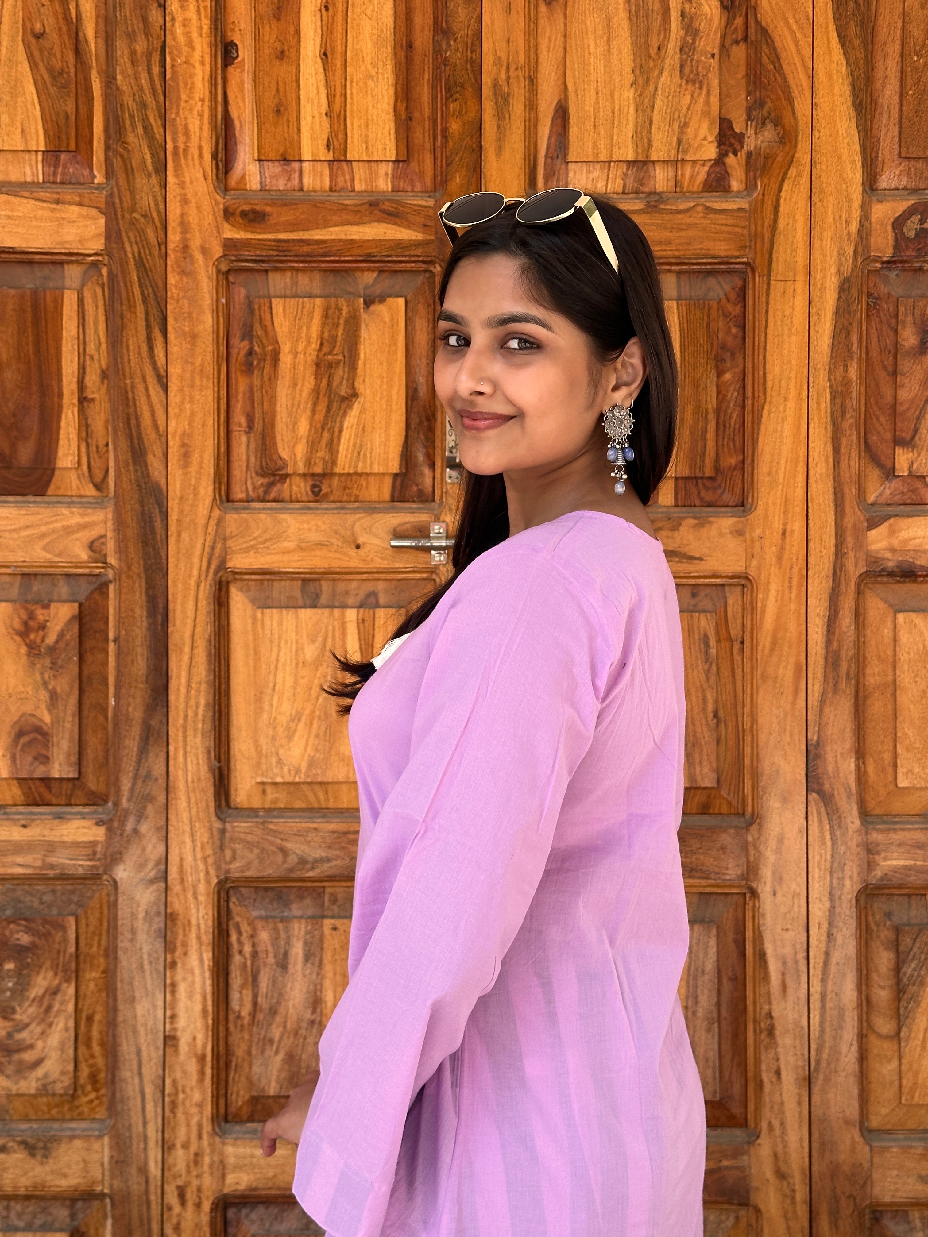 Purple Kurta with Contrast Farshi Salwar