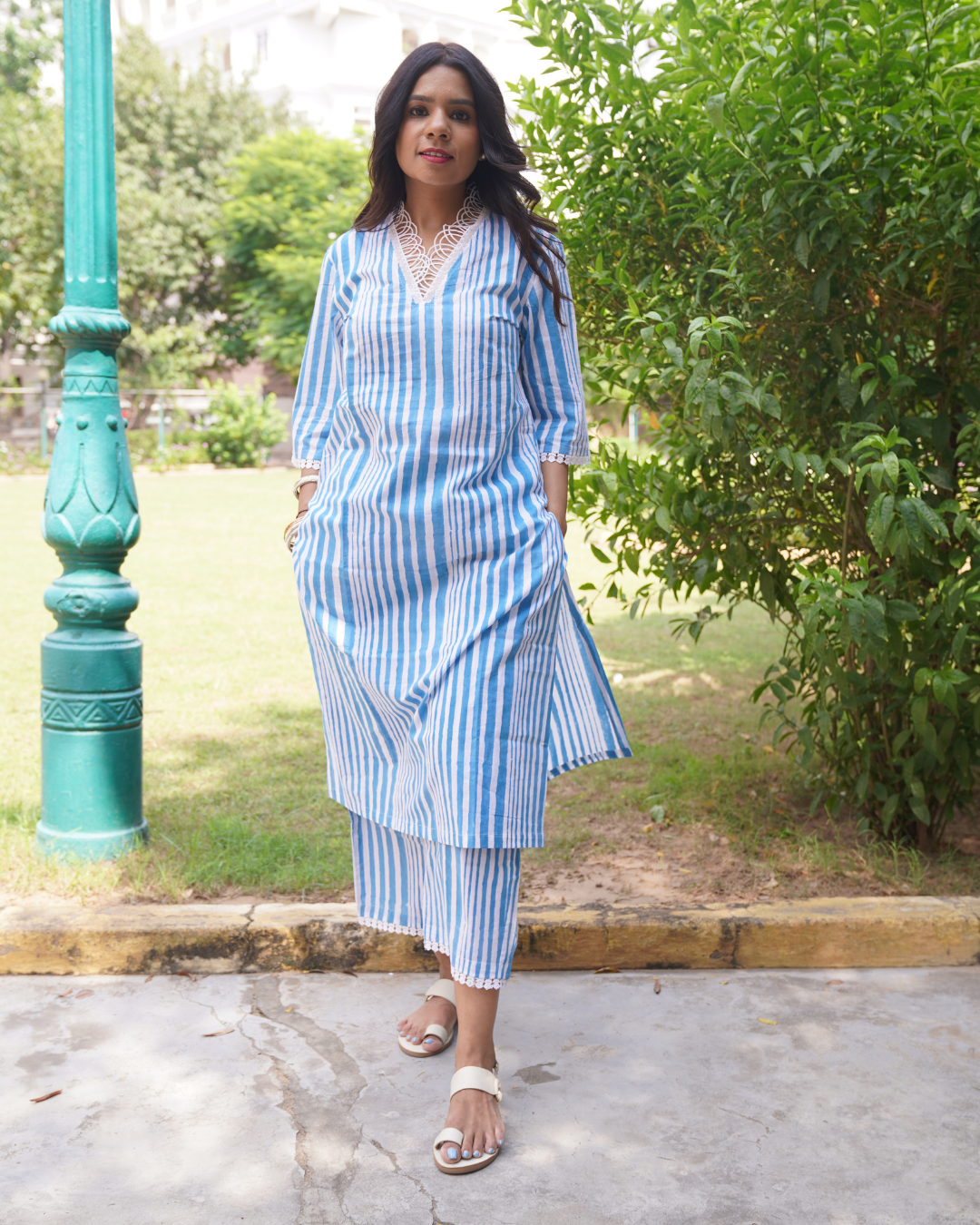Handblocked Striped Set