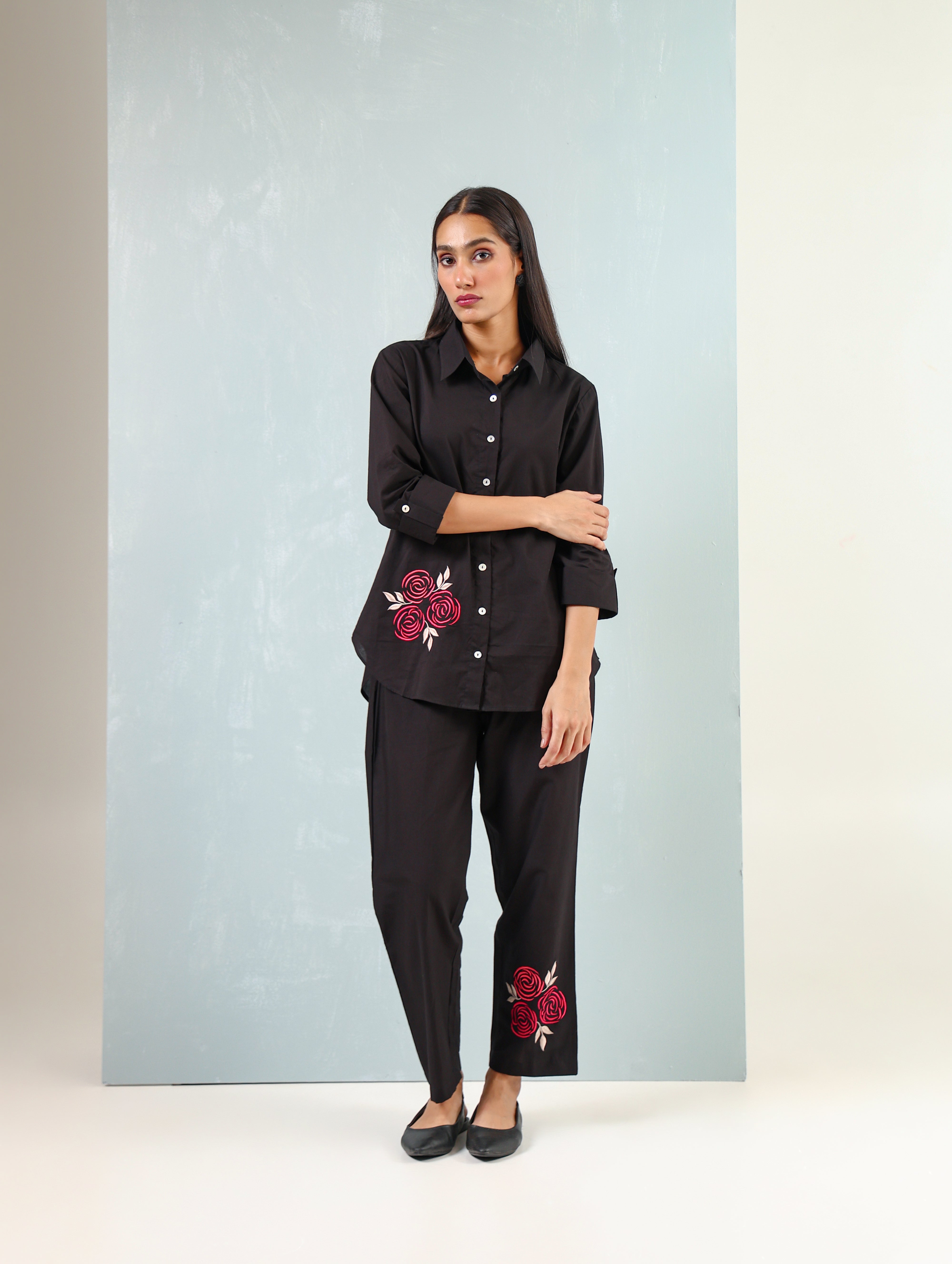 Black Pink Embroidered Co-ord set