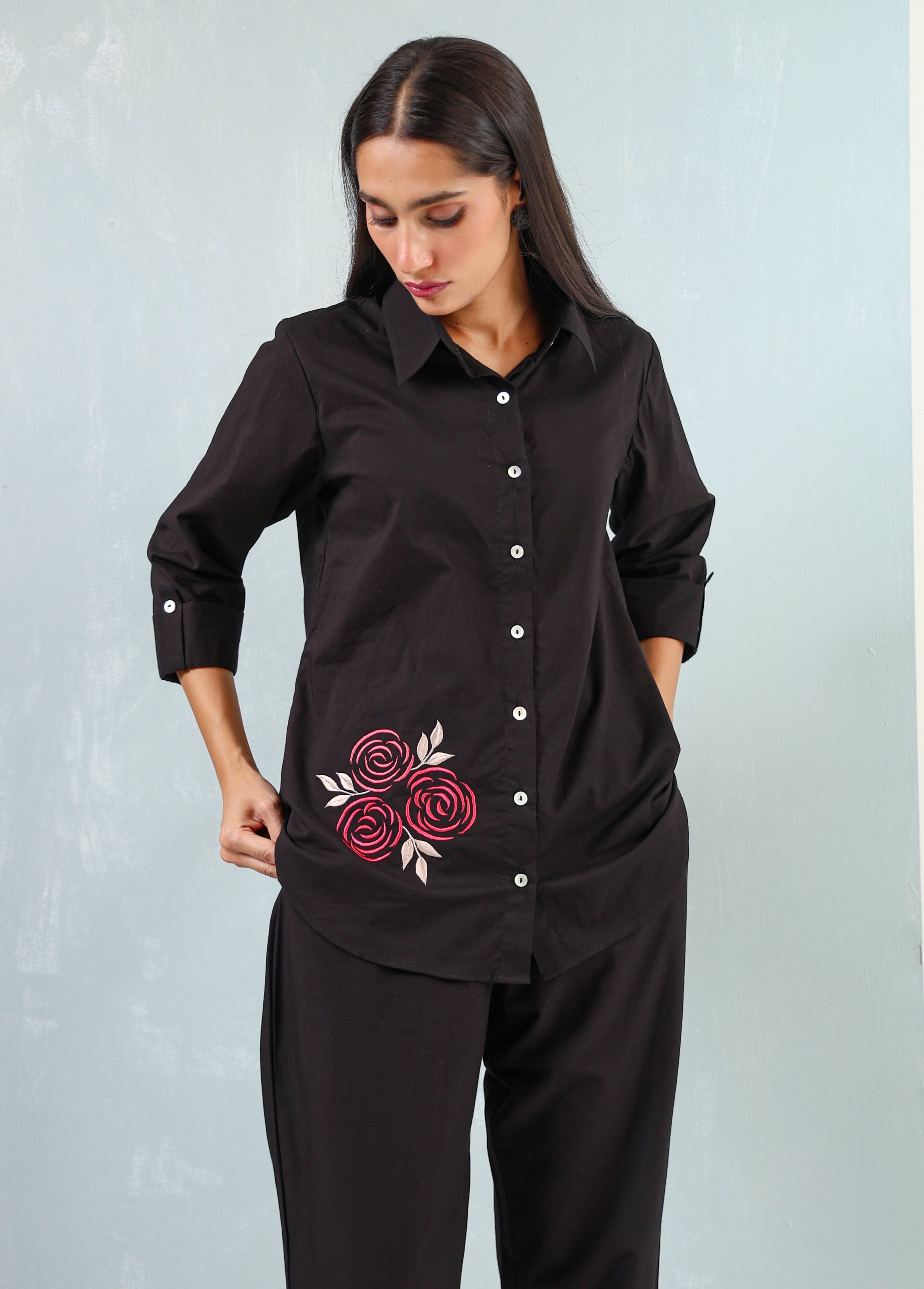 Black Pink Embroidered Co-ord set