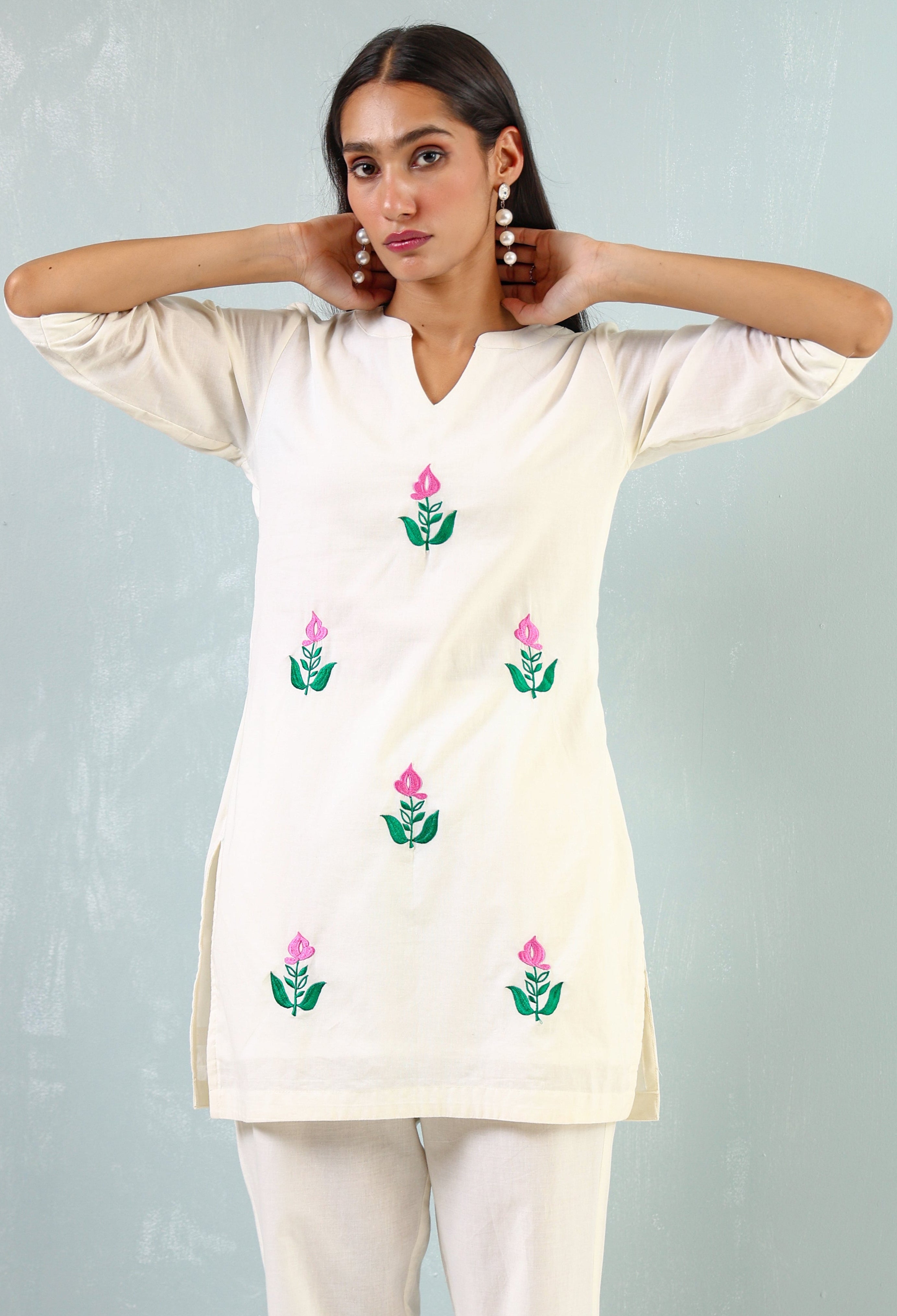 Lotus Embroidered Kurta Set