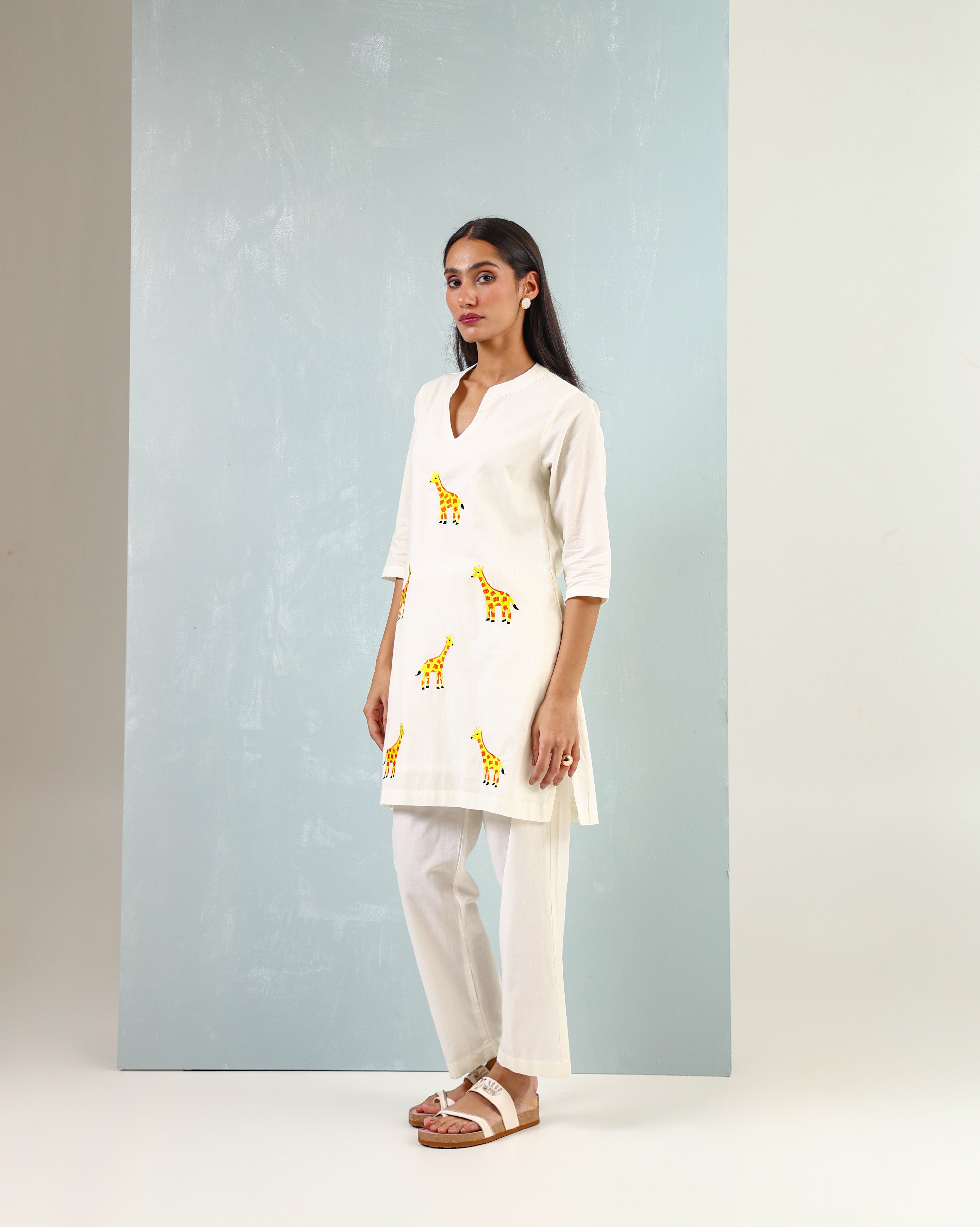Giraffe Embroidered Kurta Set