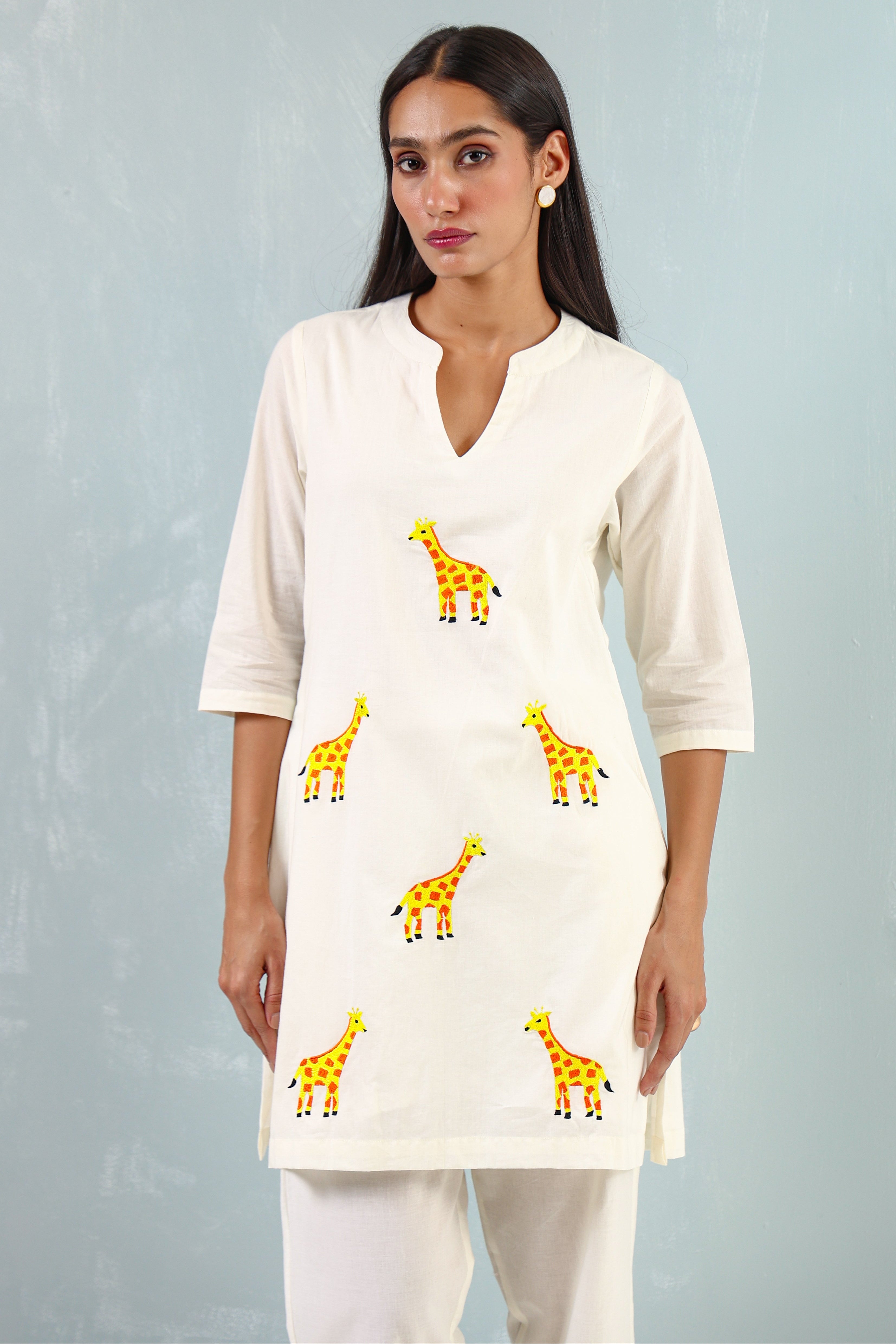 Giraffe Embroidered Kurta Set