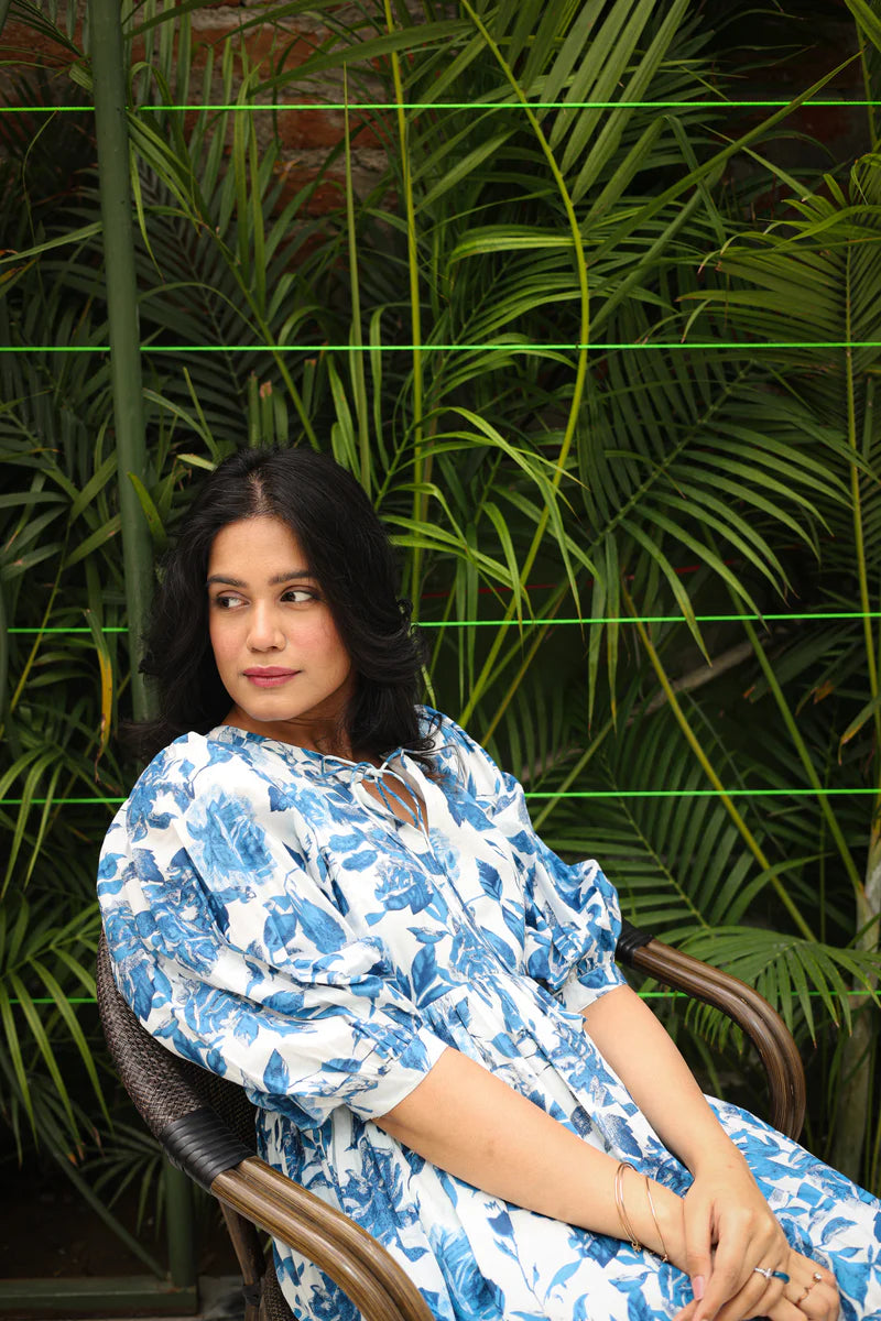 Blue Floral Tiered Matching Couple Set