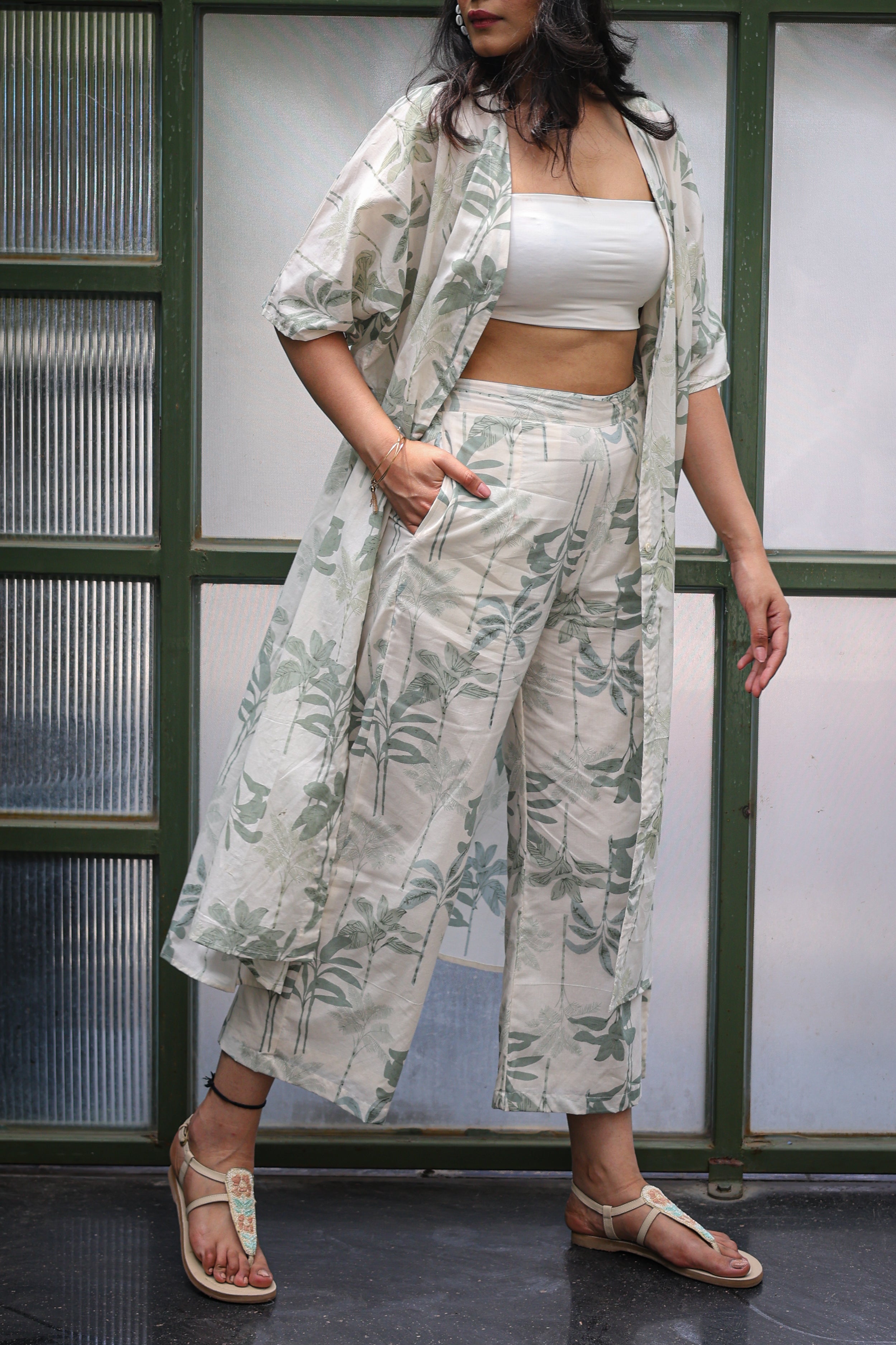 Pastel Leaf Print Pants